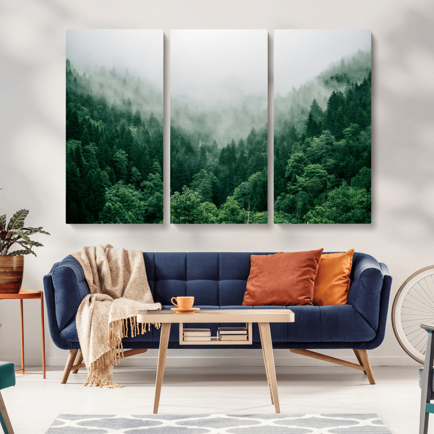 45265379-MGV-CV-36X24-Misty Forest Wall Art – Green Mountain Pine Tree Landscape Canvas Print, Nature Photography Artwork Home Decor for Bedroom, Living