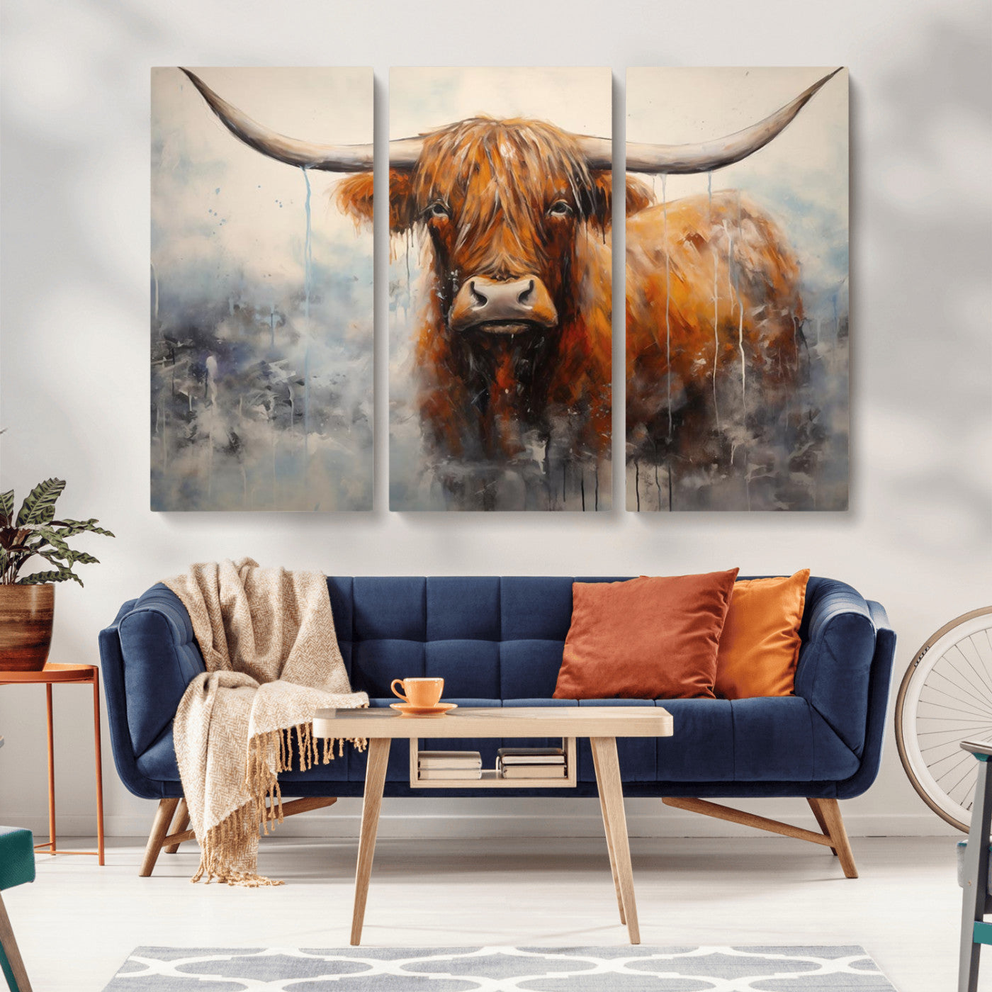 X61001-MGV-CV-36X24-Scottish Highland Wall Art Canvas Print, Framed Longhorn Art Picture Print, Western Cow Perfect Farmhouse Decor Artwork