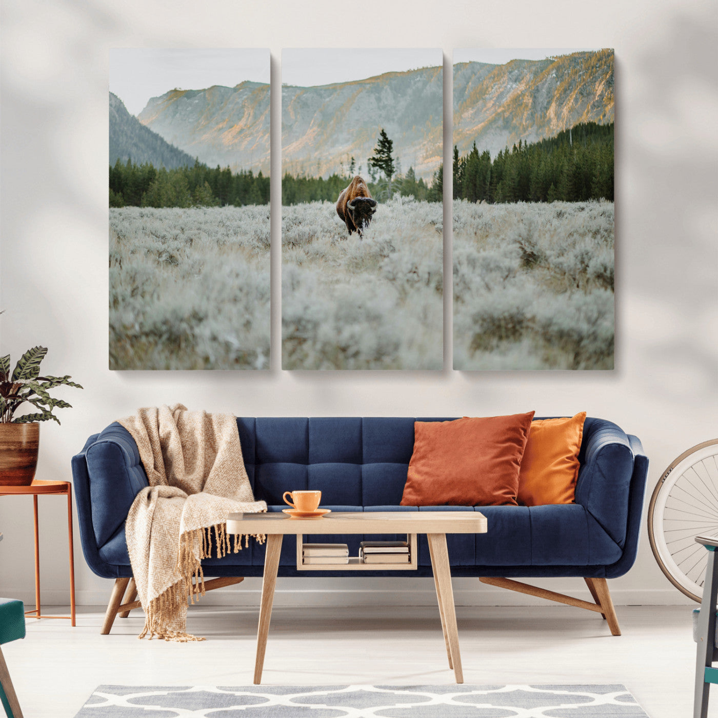 41674074-MGV-CV-36X24-Bison Wall Art – American Buffalo Wildlife Photography Canvas Print, Western Mountain Landscape Artwork Rustic Nature Decor for