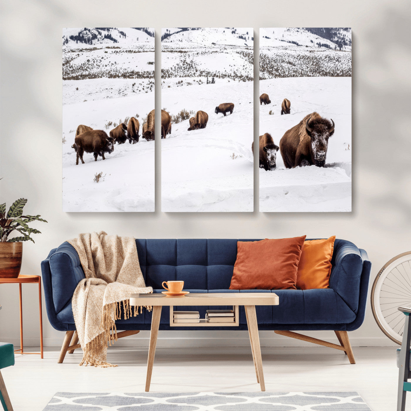 38217250-MGV-CV-36X24-Bison Herd Wall Art – Wildlife Canvas Print of Buffalo Winter Snow Scene, Rustic Western Lodge Décor, Farmhouse & Cabin Nature