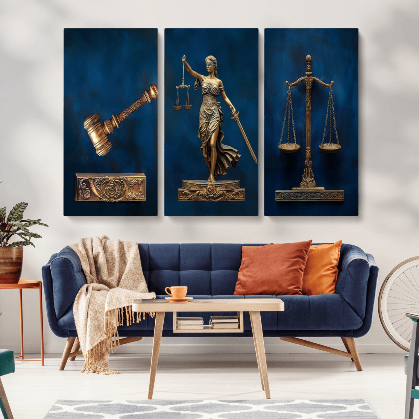 91629053-MGV-CV-36X24-Lady Justice Wall Art – Golden Gavel and Scales Canvas Print, Elegant Legal Office Decor for Lawyers, Judges, Courtroom or Study