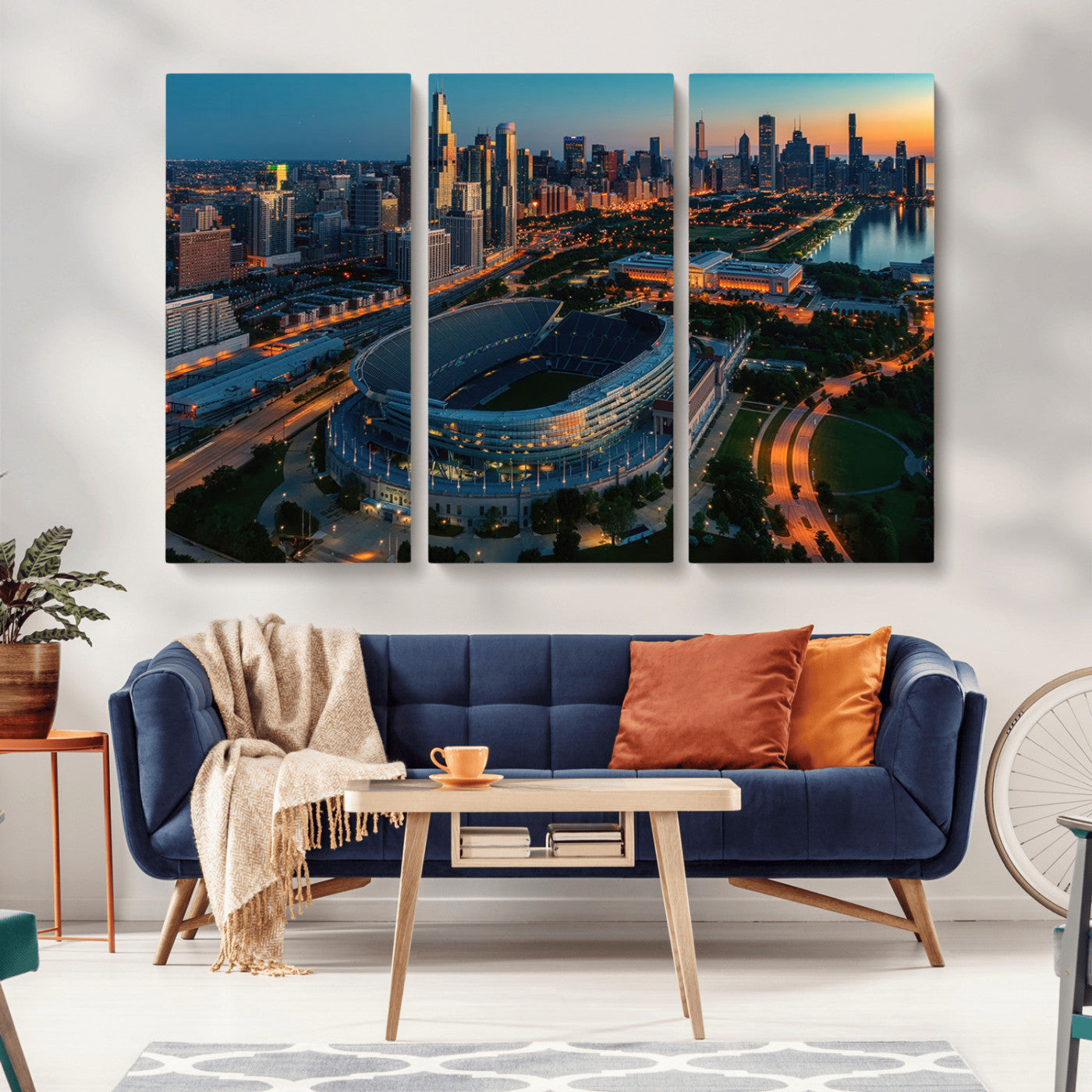 36690345-MGV-CV-36X24-Soldier Field Wall Art – Chicago Bears Stadium Aerial Night Canvas Print, City Skyline Football Decor for Living Room, Office, or