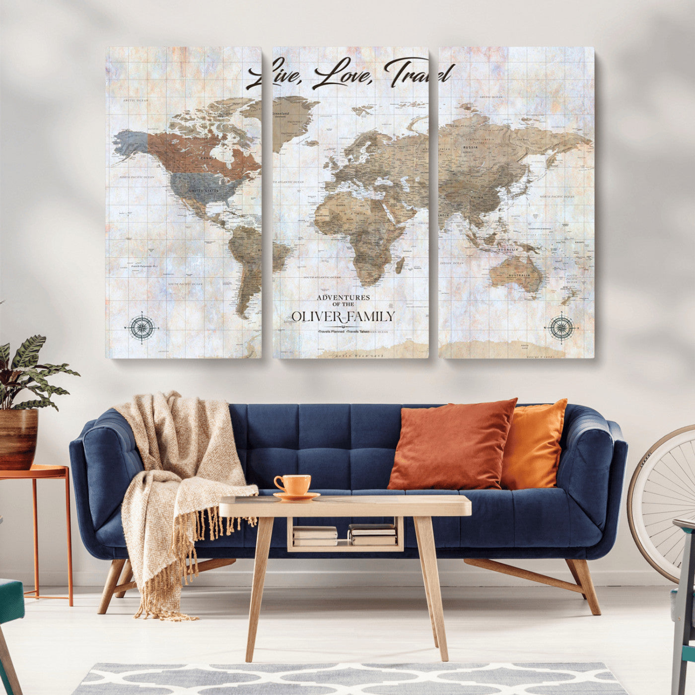 43924907-MGV-CV-36X24-Live Love Travel Wall Art – Neutral World Map Canvas Print, Rustic Adventure Decor for Home, Office or Living Room, Unique Gift
