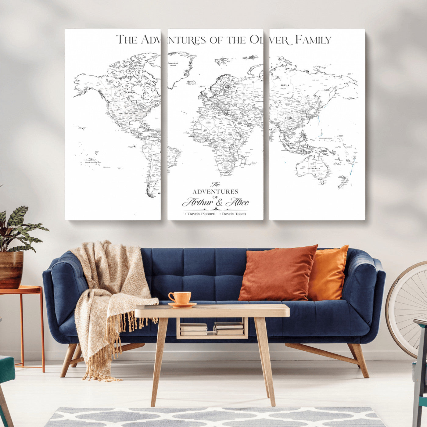 21029247-MGV-CV-36X24-Minimalist World Map Wall Art – Black and White Travel Adventure Print, Modern Family Travel Map Decor for Living Room, Bedroom,