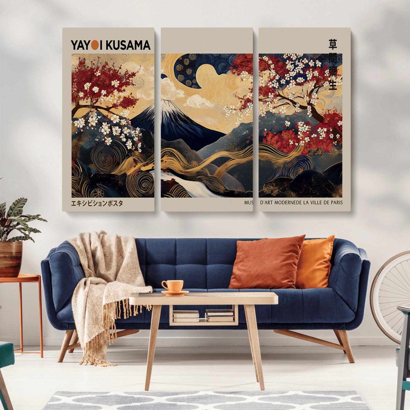 66892669-MGV-CV-36X24-Japanese Landscape Wall Art – Mount Fuji Canvas Print with Cherry Blossoms and Golden Waves, Traditional Asian Inspired Artwork