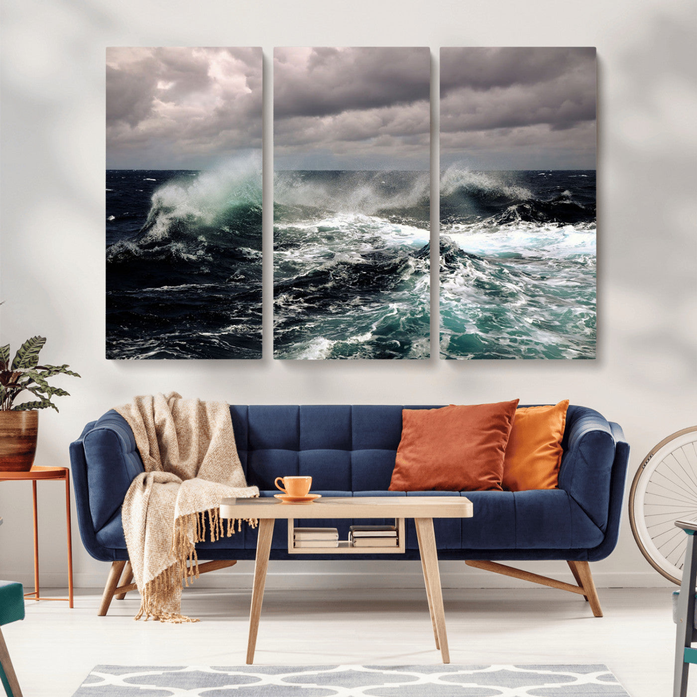 38622353-MGV-CV-36X24-Ocean Wave Wall Art – Dramatic Seascape Canvas Print with Stormy Sky and Crashing Sea, Bold Coastal Photography for Living Room,