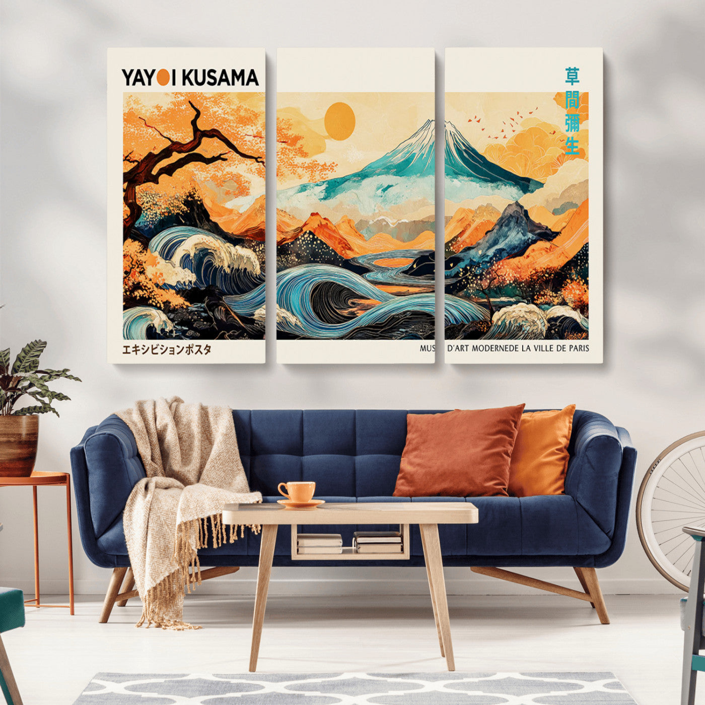 94085549-MGV-CV-36X24-Japanese Wave and Mountain Wall Art – Panoramic Abstract Landscape Canvas Print, Asian Inspired Nature Decor for Living Room,