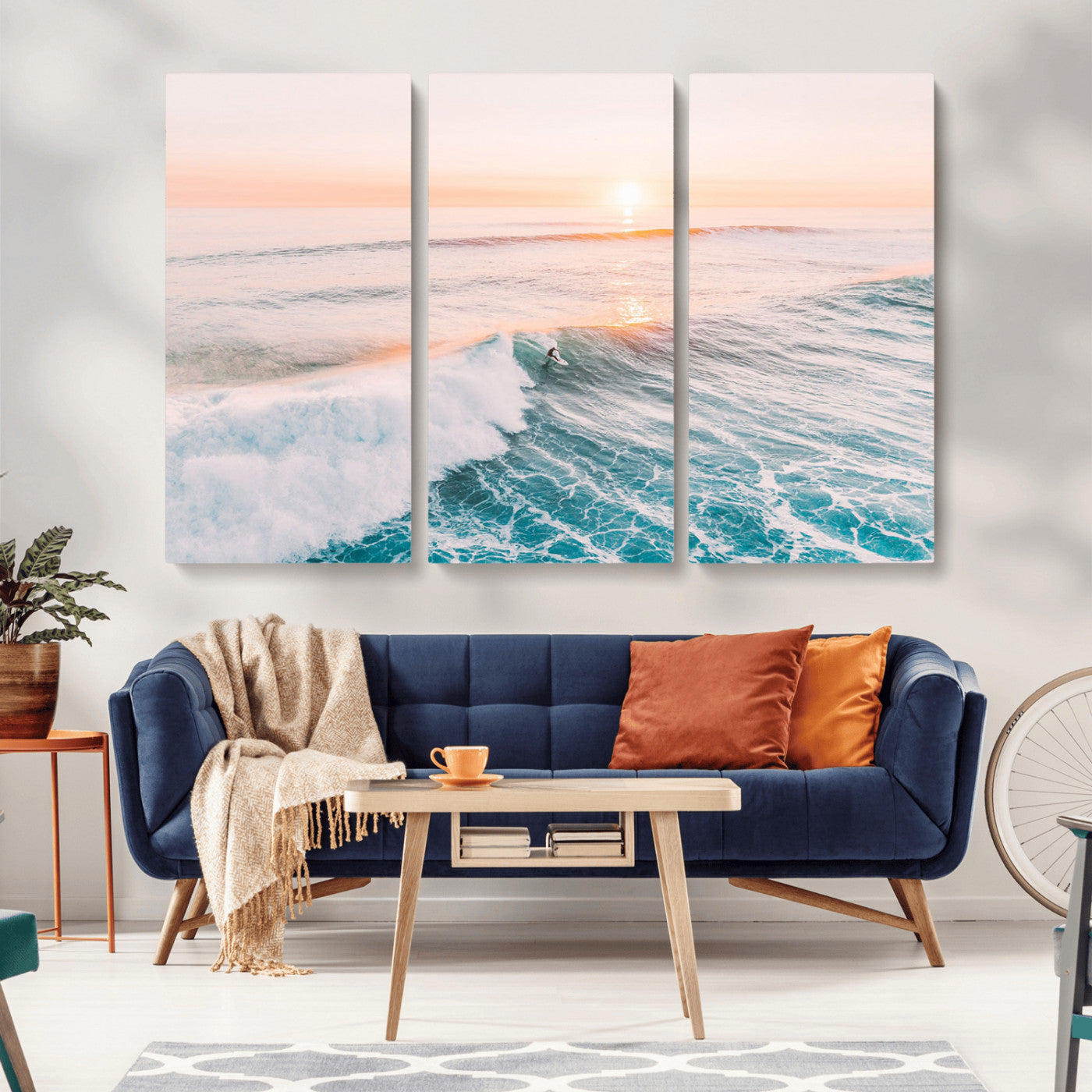 34064591-MGV-CV-36X24-Surfing Wall Art – Sunset Ocean Wave Canvas Print, Surfer Riding Sea Photography Decor for Bedroom, Living Room, Office, Coastal