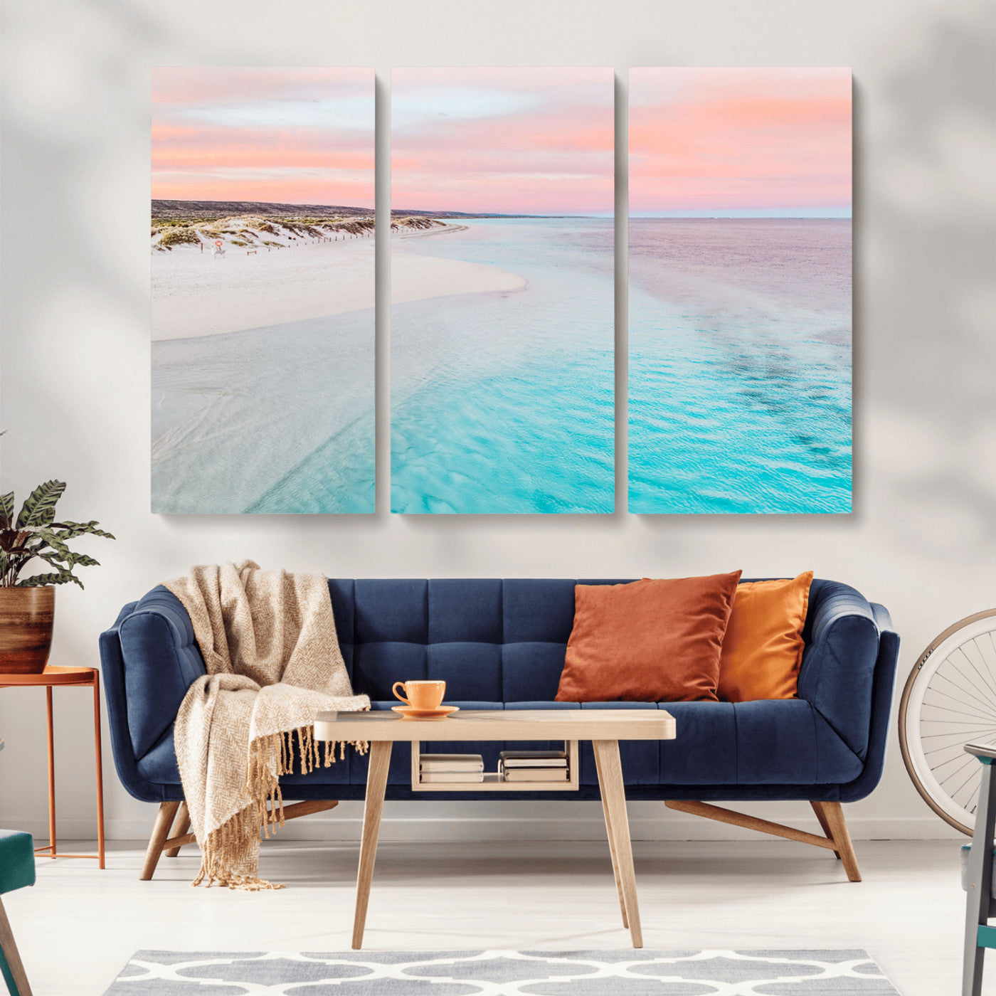 41613614-MGV-CV-36X24-Beach Sunset Wall Art – Pastel Ocean Canvas Print, Turquoise Water and Pink Sky Photography Decor for Bedroom, Living Room, Office