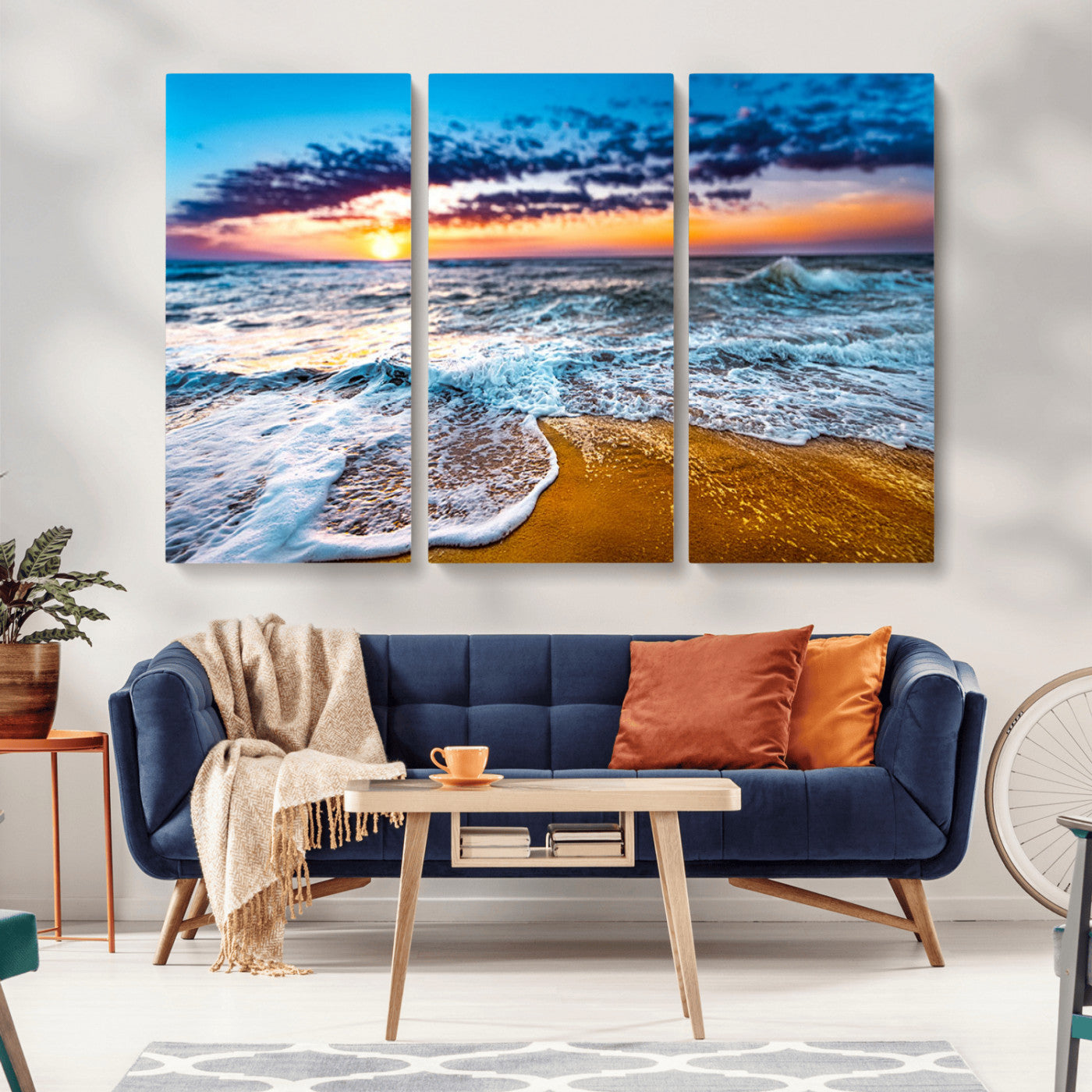 24077769-MGV-CV-36X24-Sunset Beach Wall Art – Ocean Waves Canvas Print, Golden Shoreline Photography Coastal Decor for Living Room, Bedroom, Office,