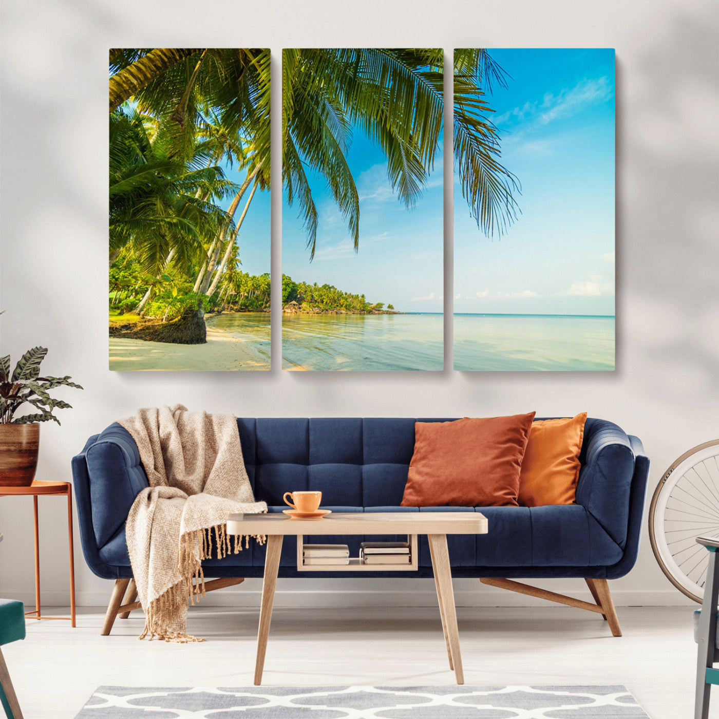 65056721-MGV-CV-36X24-Tropical Beach Wall Art – Palm Tree Coastal Photography Print, Relaxing Ocean Paradise Landscape, Island Seascape Home or Office