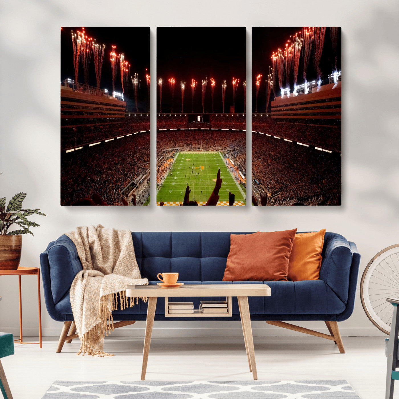 73358115-MGV-CV-36X24-Tennessee Volunteers Wall Art – Neyland Stadium Fireworks Night Game Canvas Print, Vols Football Checkerboard Endzone Sports Decor