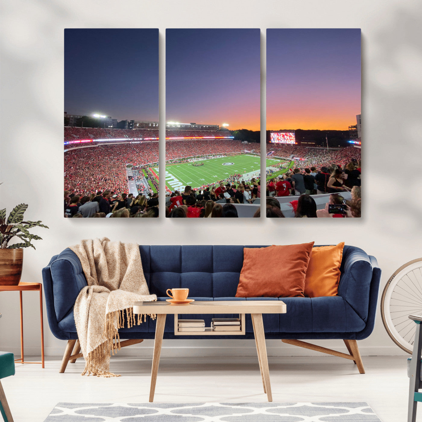 25139565-MGV-CV-36X24-Sanford Stadium Wall Art – Panoramic Georgia Bulldogs Sunset Football Game Canvas Print, Red Crowd Sports Decor for Office, Man