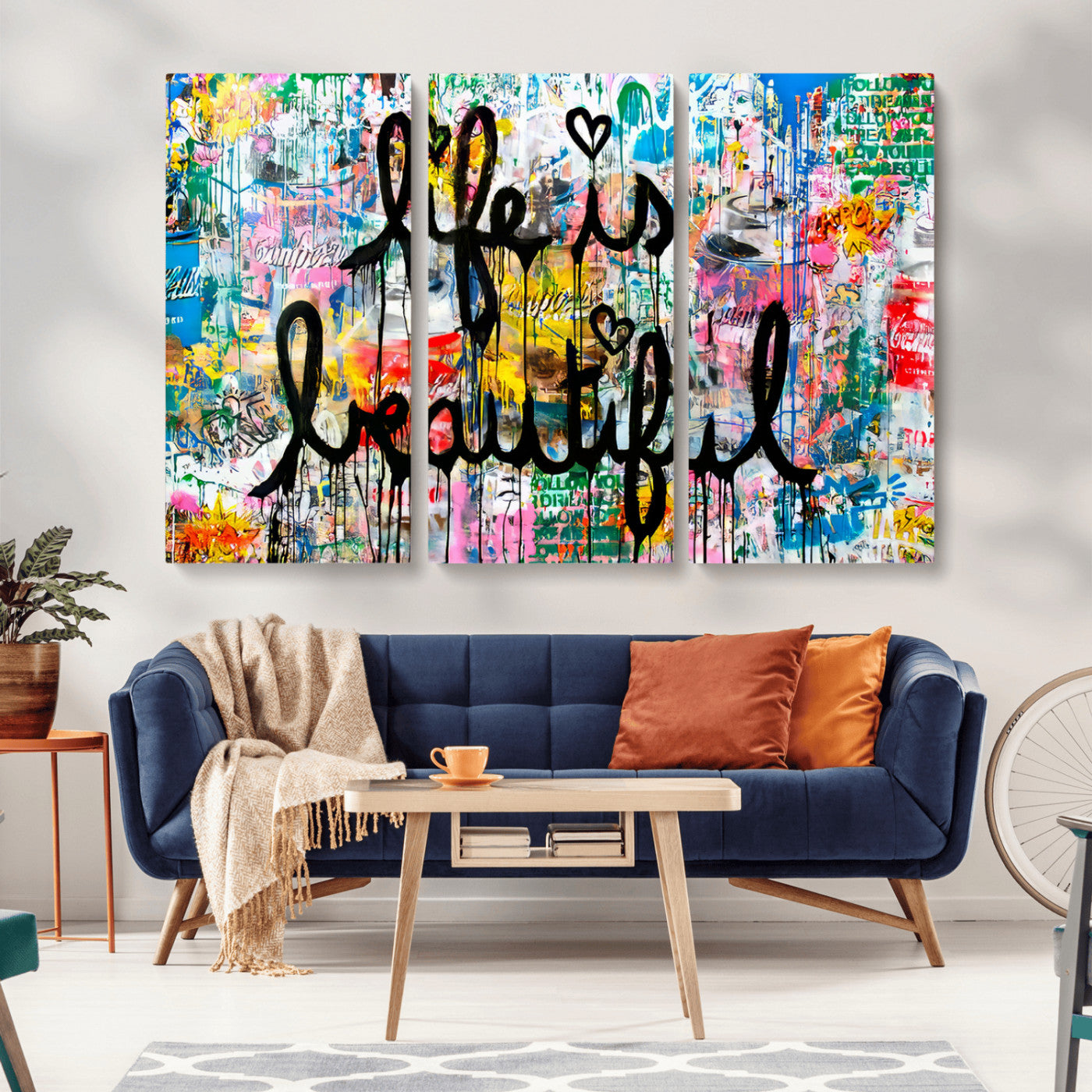 36856-MGV-CV-36X24-Life Is Beautiful Wall Art – Colorful Graffiti Canvas Print, Modern Street Style Artwork, Inspirational Decor for Living Room,