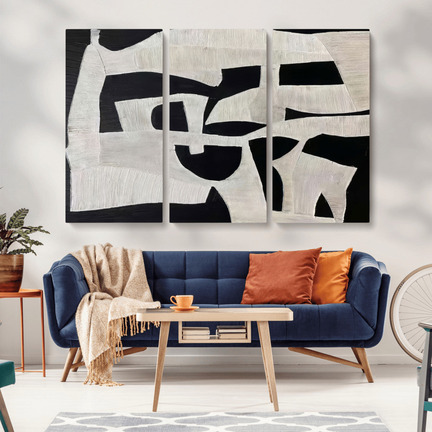 33714-MGV-CV-36X24-Monochrome Design Wall Art Canvas Print, Framed Modern Linework Art Picture Print, Textured Shapes Perfect Monochrome Modern Decor