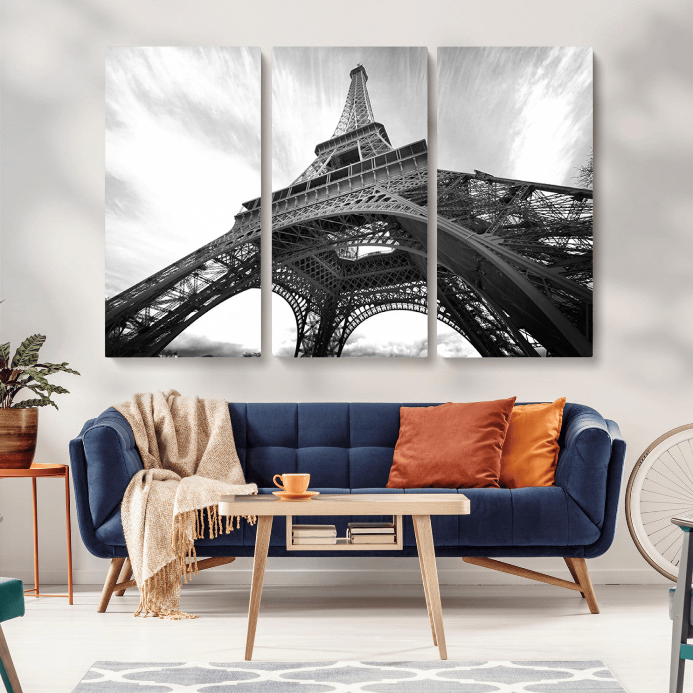40006-MGV-CV-36X24-Eiffel Tower Wall Art – Black and White Architectural Photo Print, Paris Inspired Decor for Bedroom, Office, Studio or Modern