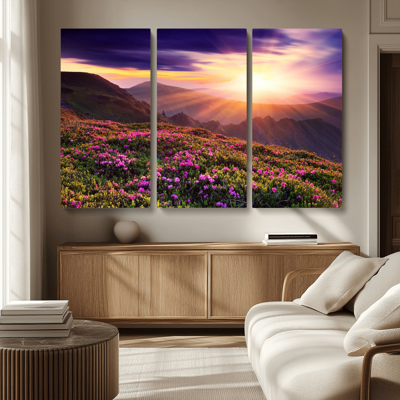 49741-MGV-CV-36X24-Mountain Sunrise Wall Art – Vibrant Floral Landscape Canvas Print, Nature Home Decor for Living Room, Bedroom Office or Cabin