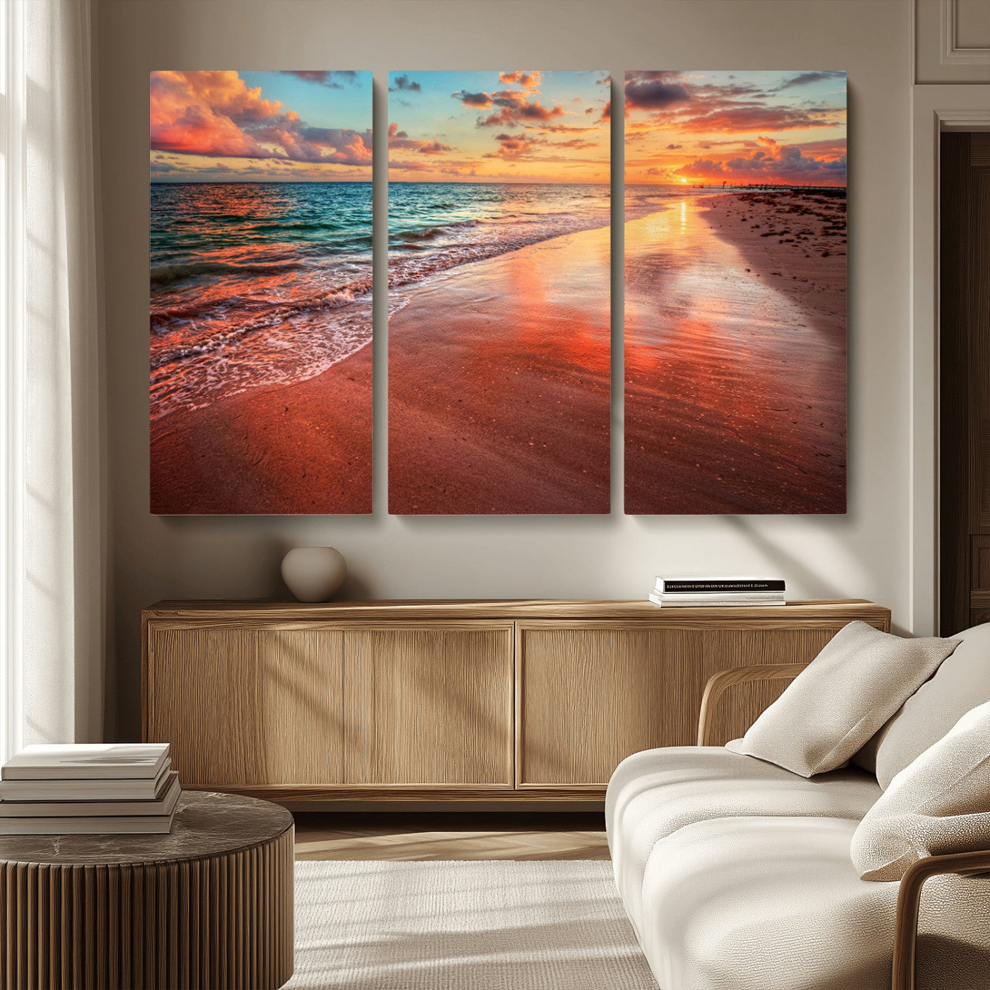 77723-MGV-CV-36X24-Sunset Beach Wall Art – Vibrant Ocean Canvas Print, Coastal Landscape Decor for Living Room, Bedroom or Office, Relaxing Tropical