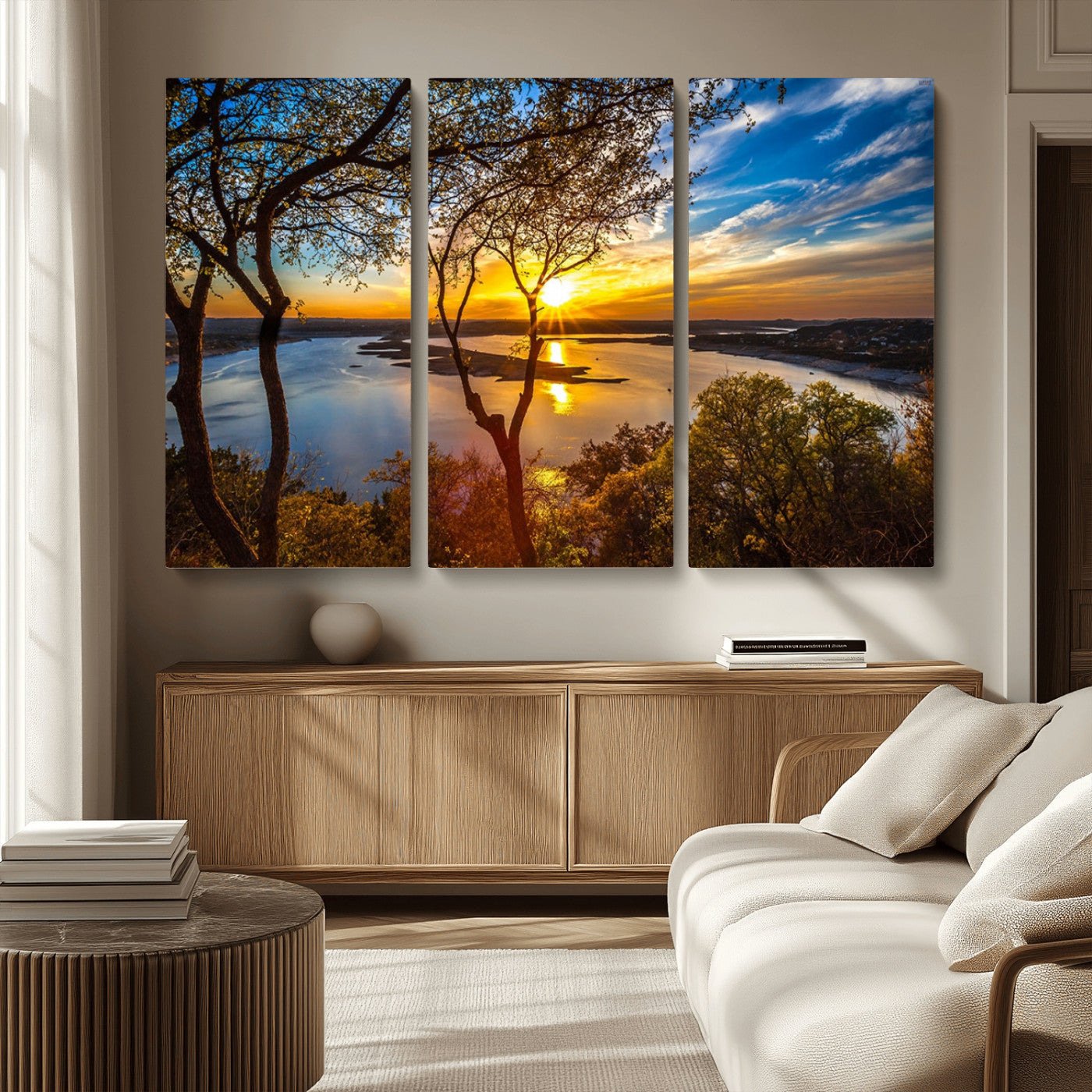 66839-MGV-CV-36X24-Lake Sunset Wall Art – Golden Hour Canvas Print with Trees and Water Reflection, Scenic Landscape Photography for Living Room,