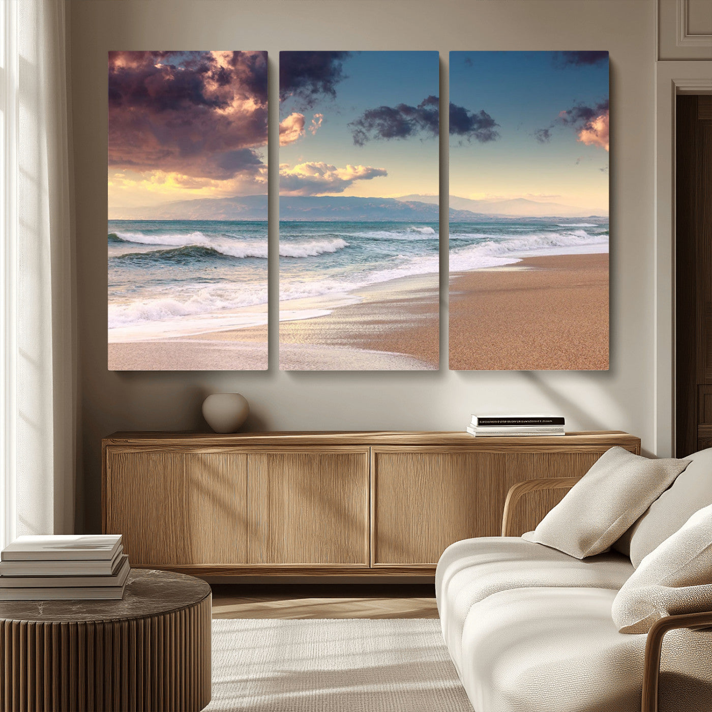 42253-MGV-CV-36X24-Serene Beach Waves Wall Art – Tranquil Ocean Horizon Canvas Print, Coastal Seascape Decor for Living Room or Office Wall