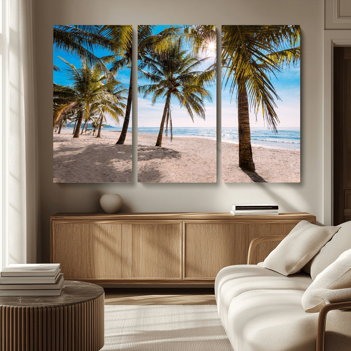 98175-MGV-CV-36X24-Tropical Palm Beach Wall Art – Relaxing Ocean Shore Canvas Print with Palm Trees, Coastal Summer Decor for Living Room, Bedroom or