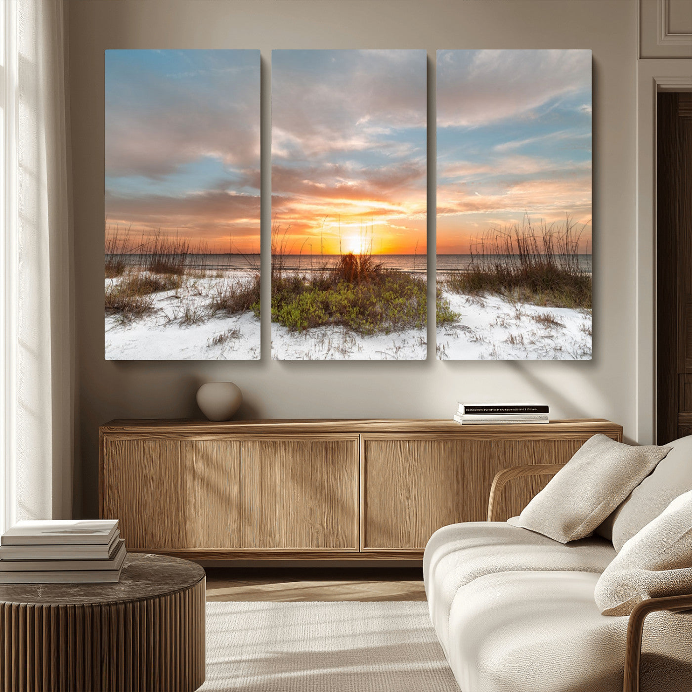 91064-MGV-CV-36X24-Beach Sunset Wall Art – Coastal Sand Dunes and Ocean Horizon Canvas Print, Seaside Landscape Wall Decor for Living Room, Bedroom