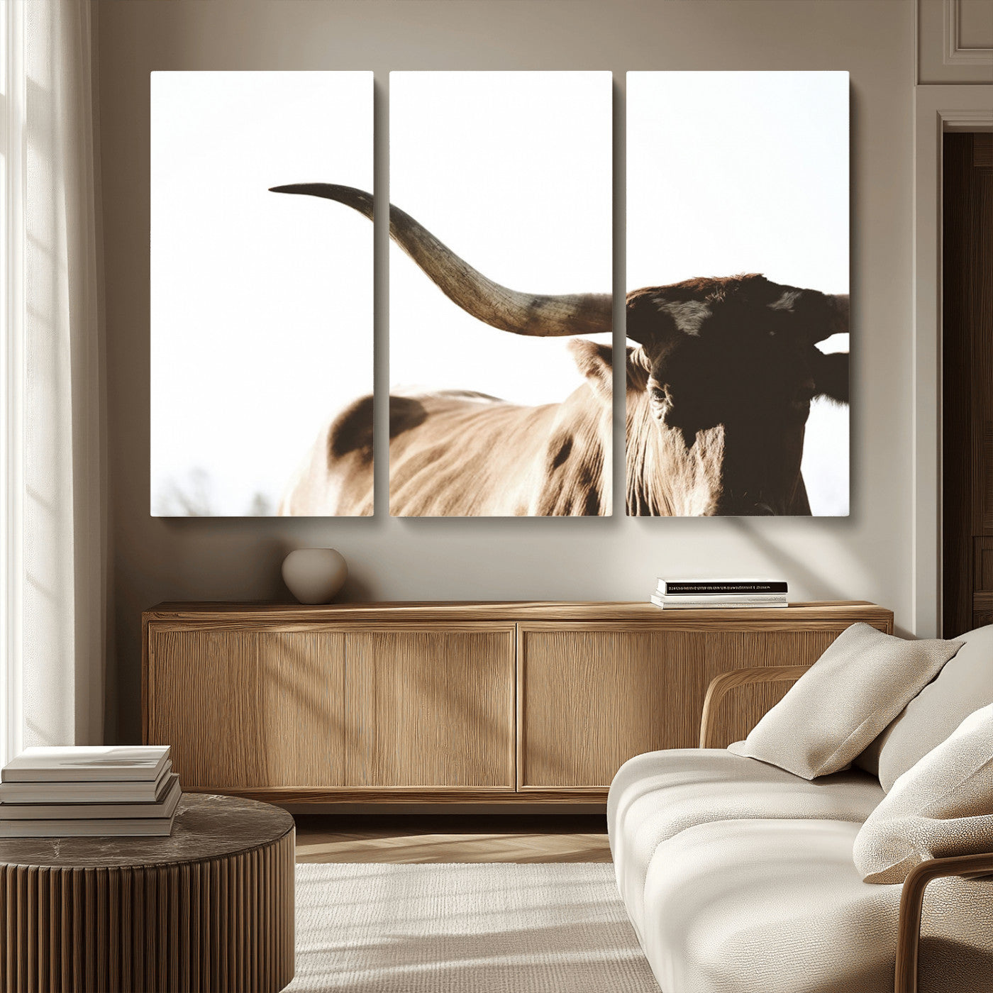 35866-MGV-CV-36X24-Texas Longhorn Wall Art – Rustic Western Bull Canvas Print, Farmhouse Animal Photography Decor for Living Room, Office, or Ranch