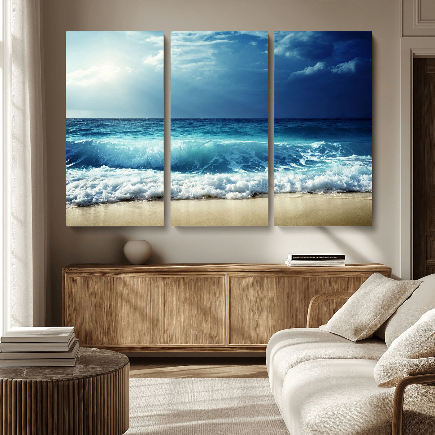 84116-MGV-CV-36X24-Ocean Wave Wall Art – Blue Sea and Beach Canvas Print, Coastal Seascape Photography Artwork for Living Room, Bedroom, or Office