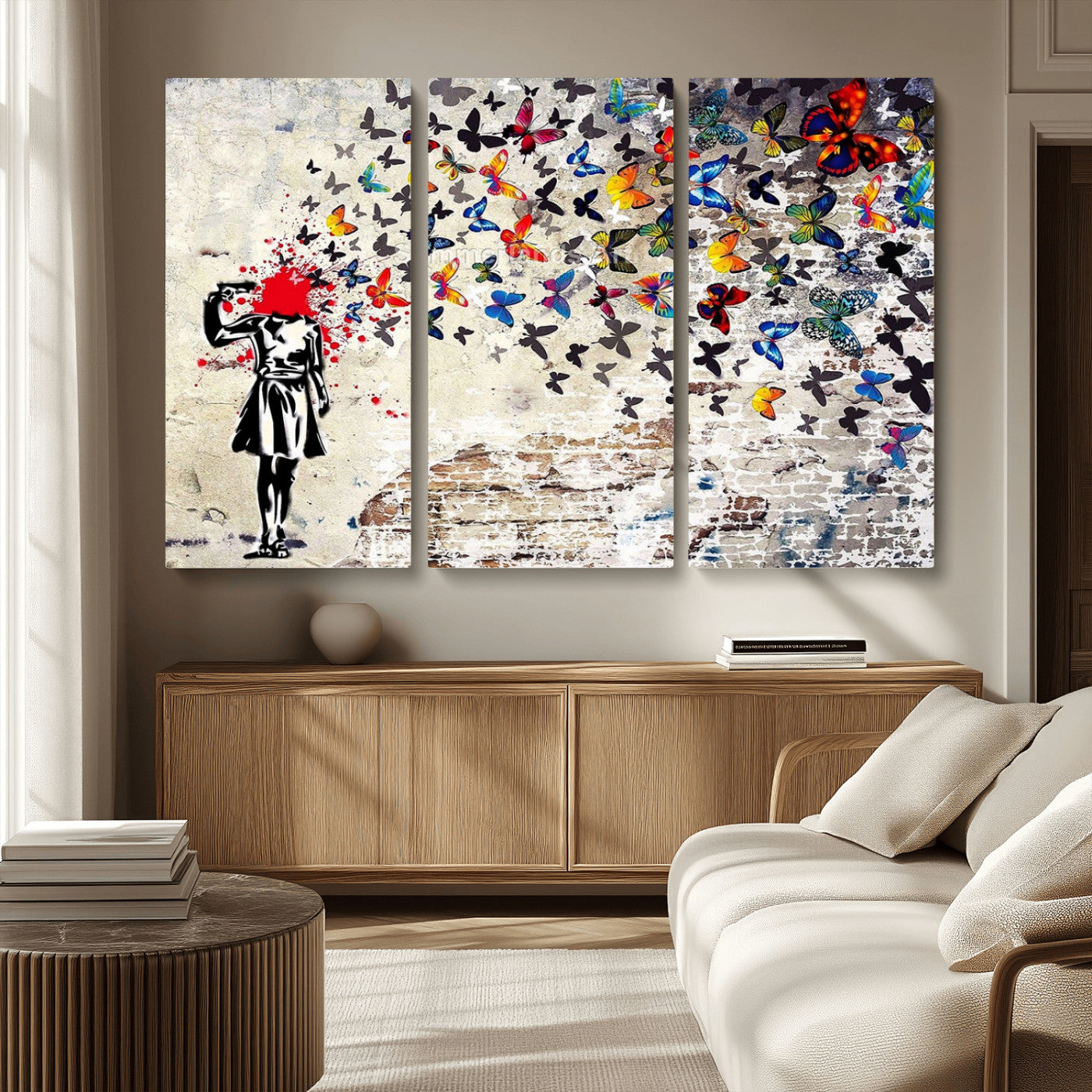 88654-MGV-CV-36X24-Butterfly Explosion Graffiti Wall Art – Street Art Canvas Print, Colorful Butterfly Spray Mural, Modern Abstract Urban Wall Decor