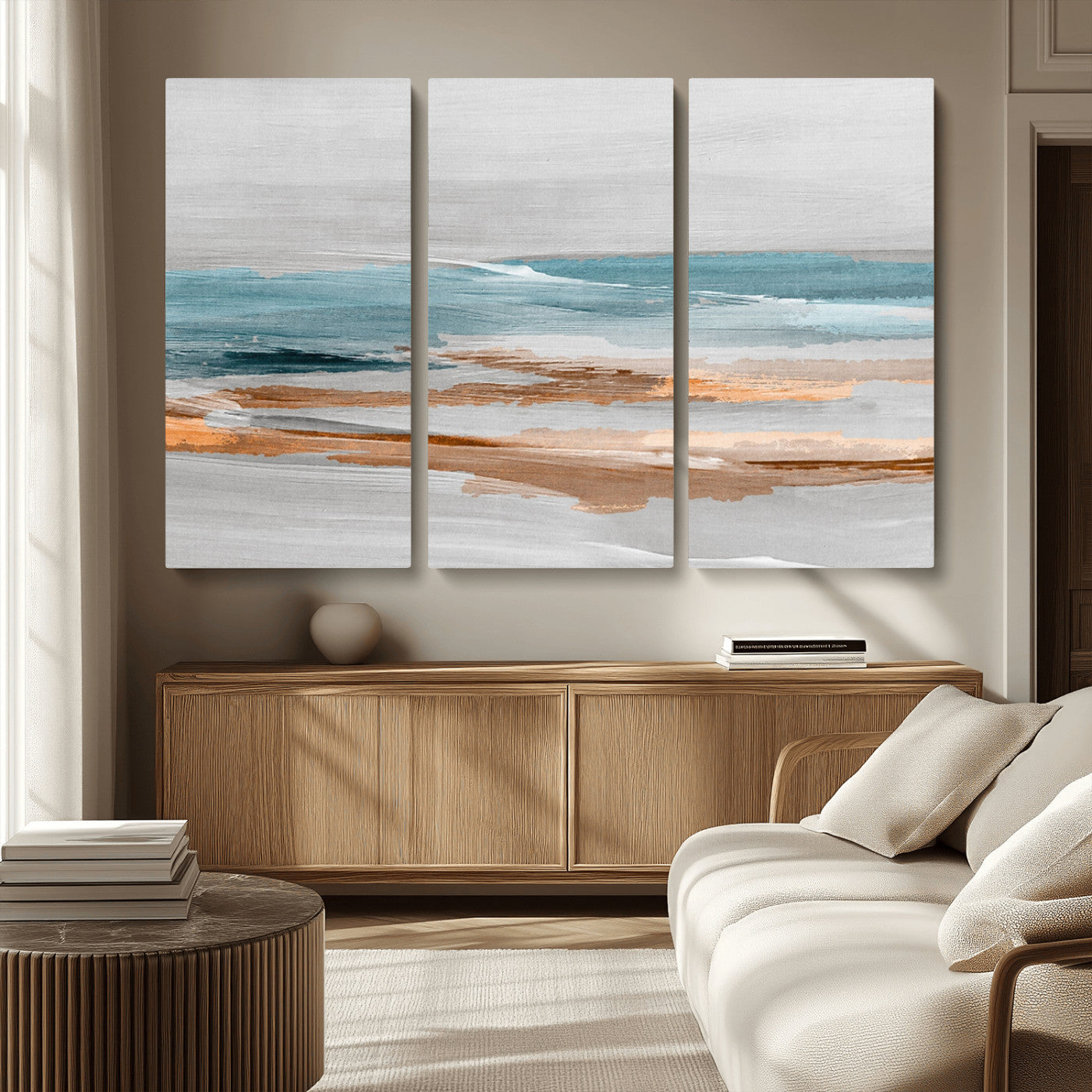 23430-MGV-CV-36X24-Abstract Coastal Wall Art – Modern Ocean Horizon Canvas Print, Minimalist Beach Scene Painting for Bedroom, Living Room, Office or