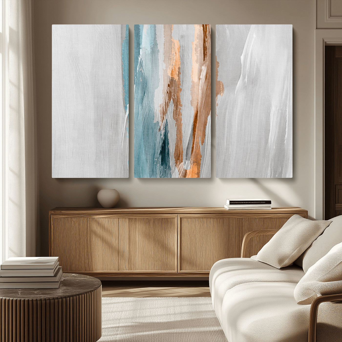 66154-MGV-CV-36X24-Abstract Brushstroke Wall Art – Modern Teal and Gold Canvas Print, Minimalist Contemporary Painting for Living Room, Bedroom, or