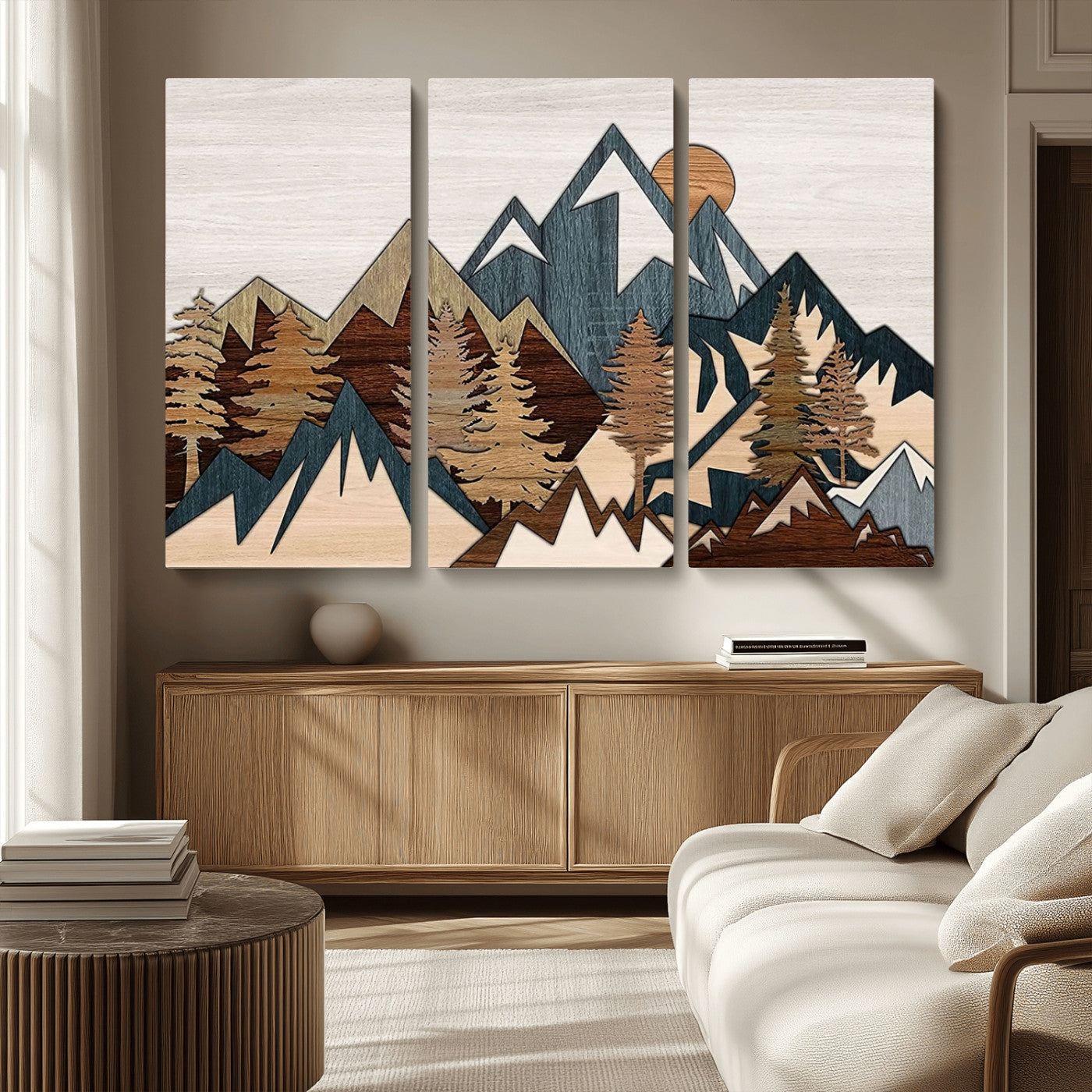 67950-MGV-CV-36X24-Modern Wood Wall Art Canvas Print, Framed Mountain Range Art Picture Print, Wood Mountain Range Perfect Rustic Decor Artwork