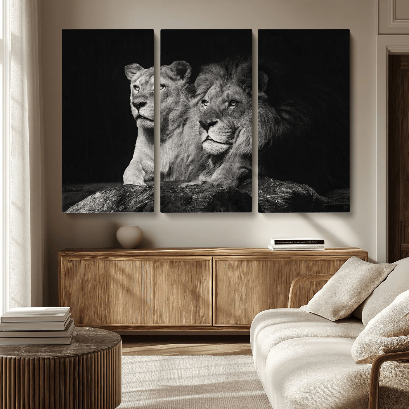 80013-MGV-CV-36X24-Lion and Lioness Wall Art – Black and White Wildlife Photography Canvas Print, African Safari Animal Decor for Office, Bedroom, or