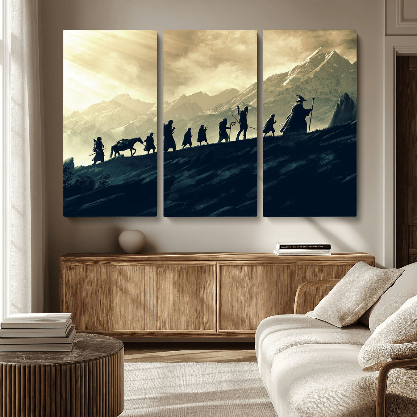 41574-MGV-CV-36X24-Fellowship Journey Wall Art – Epic Fantasy Adventure Canvas Print, Mountain Landscape Decor for Living Room, Office or Man Cave