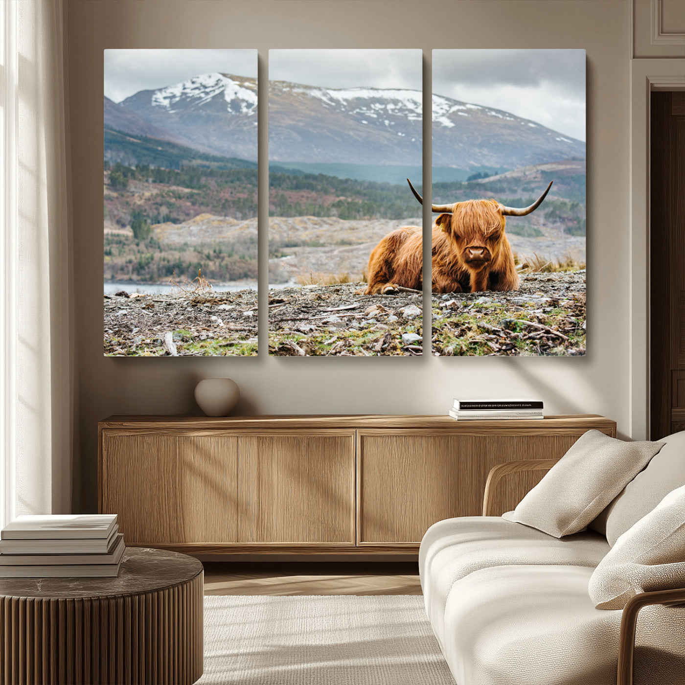 80252-MGV-CV-36X24-Scottish Cow Wall Art Canvas Print, Framed Highland Cow Art Picture Print, Highland Cattle Perfect Rustic Farmhouse Decor Artwork