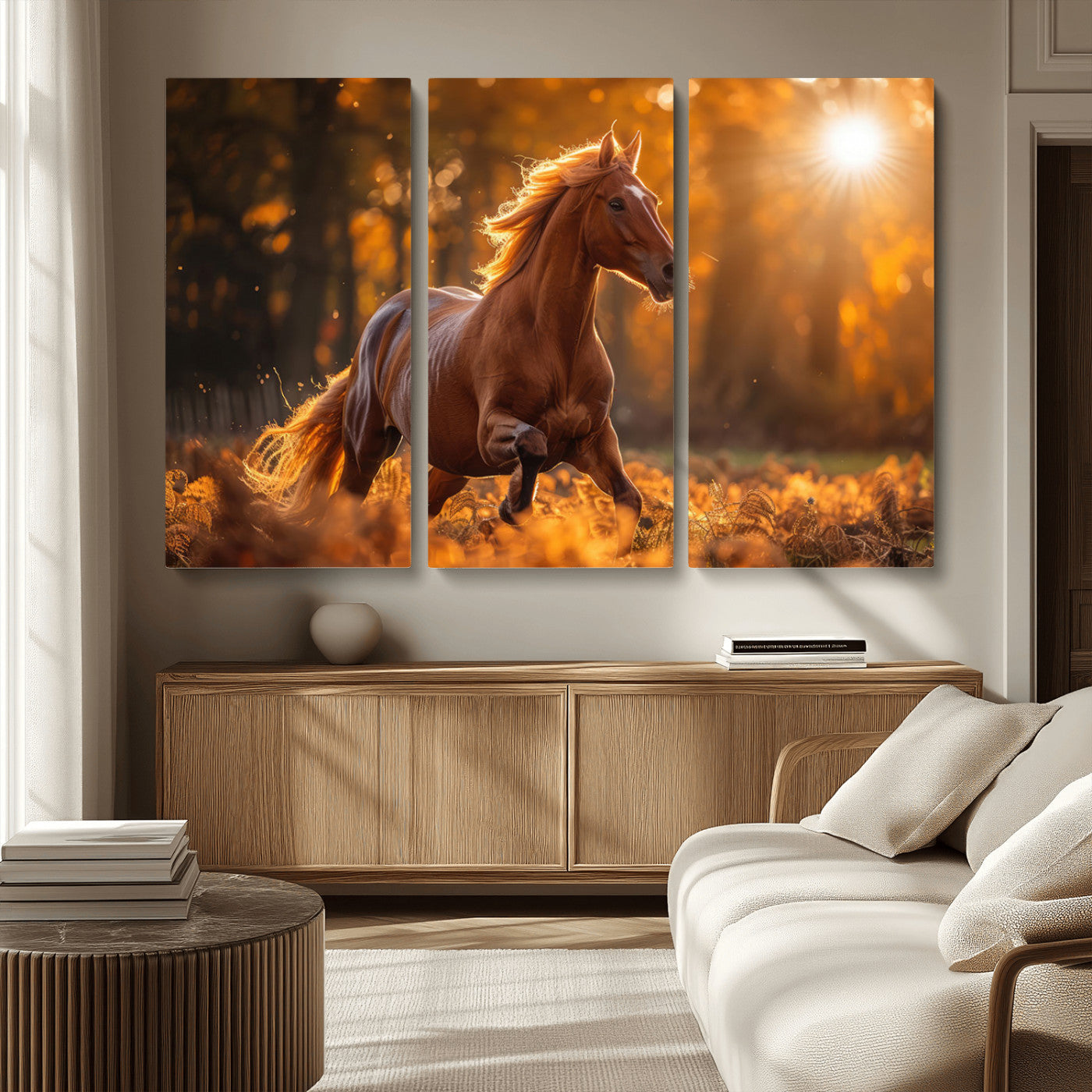 92144-MGV-CV-36X24-Sunset Horse Wall Art Canvas Print, Framed Horse Barn Art Picture Print, Majestic Horse Perfect Rustic Farmhouse Decor Artwork