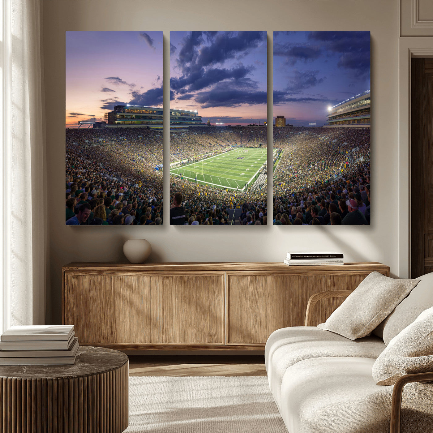 50825-MGV-CV-36X24-Notre Dame Stadium Wall Art Canvas Print, Framed Indiana Stadium Art Picture Print, Football Stadium Perfect Sports Room Decor
