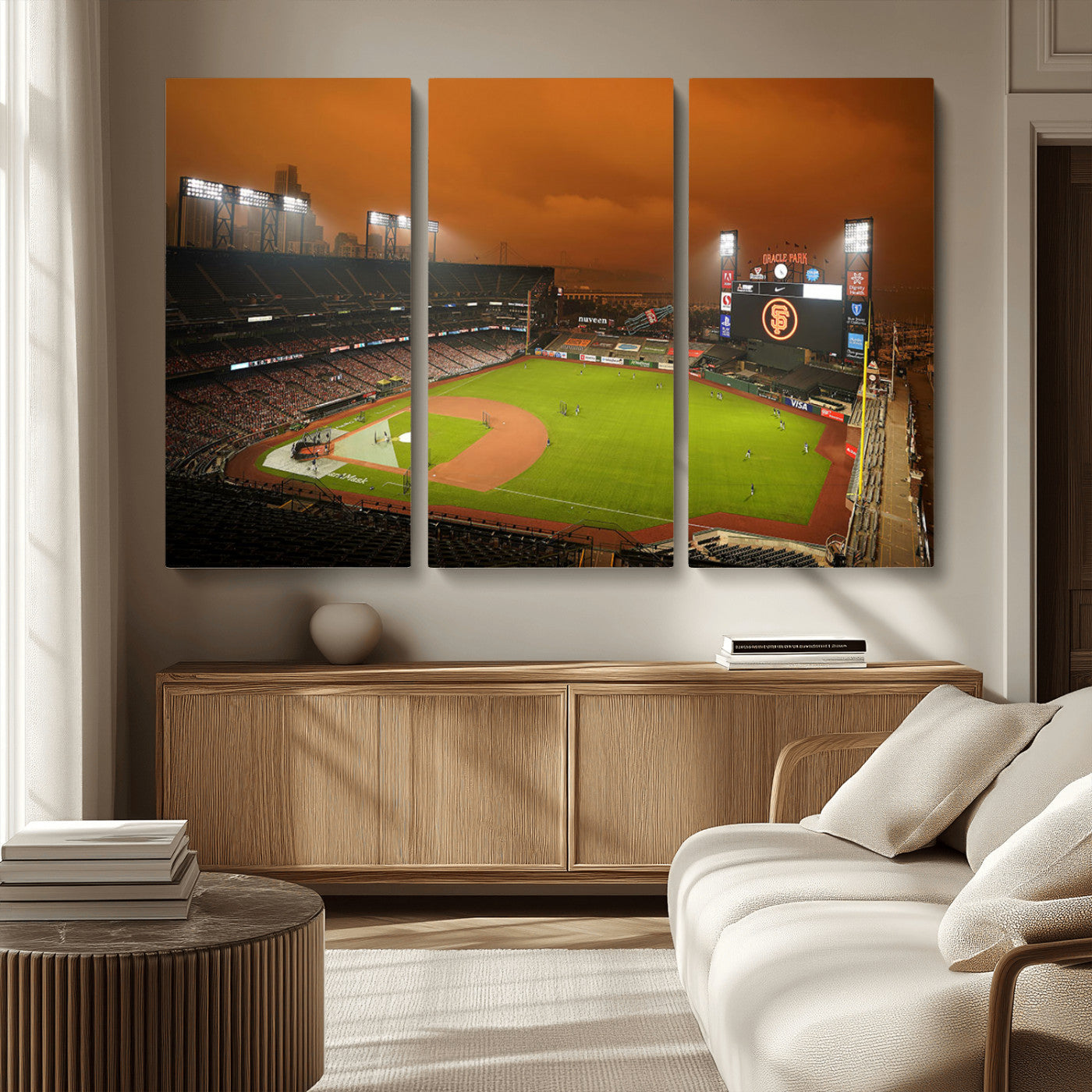 31315-MGV-CV-36X24-Oracle Park Stadium Wall Art Canvas Print, Framed California Stadium Art Picture Print, Oracle Park Field Perfect Sport Room Decor