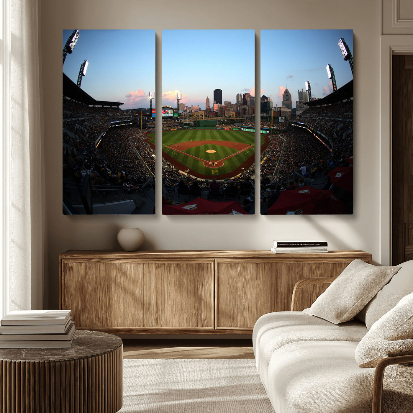 67670-MGV-CV-36X24-PNC Park Stadium Wall Art Canvas Print, Framed Pittsburgh Pirates Stadium Art Picture Print, PNC Park Field Perfect Sport Room