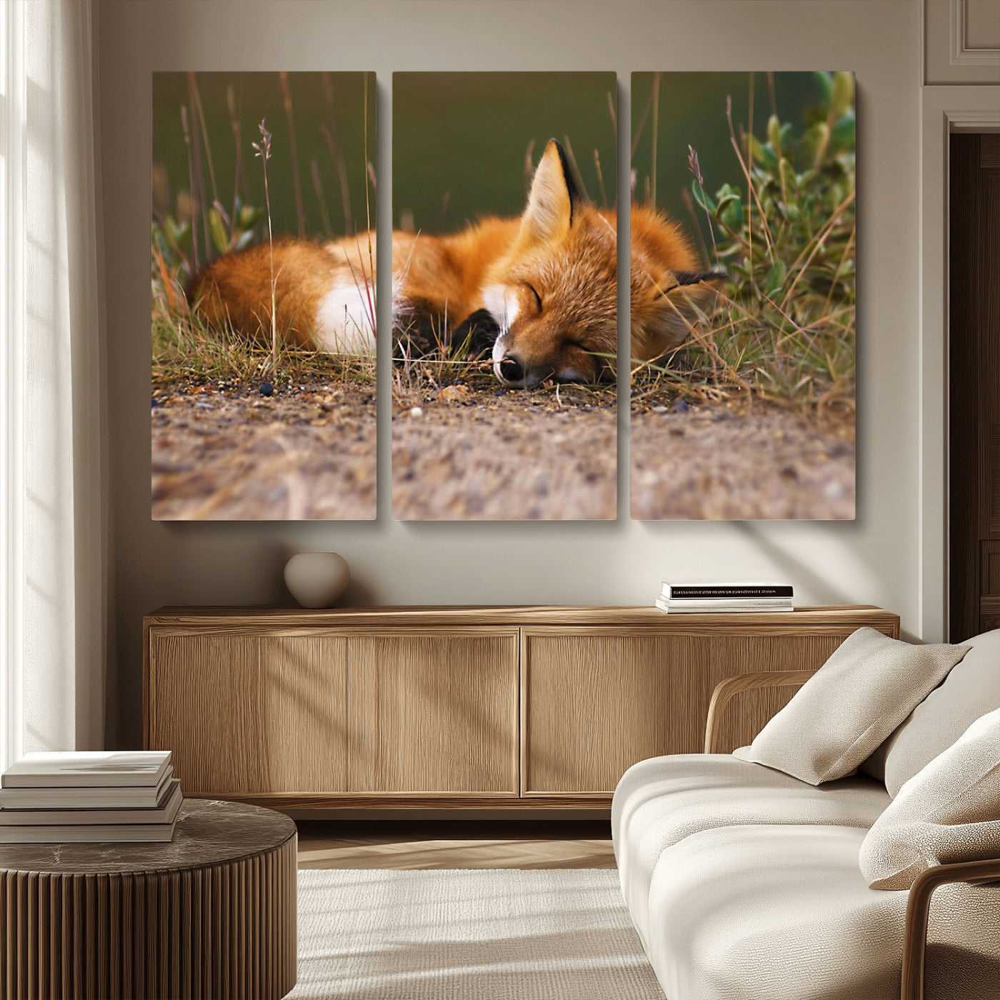 25085-MGV-CV-36X24-Sleeping Fox Wall Art Canvas Print, Framed Rustic Fox Art Picture Print, Wildlife Animal Perfect Rustic Farmhouse Decor Artwork