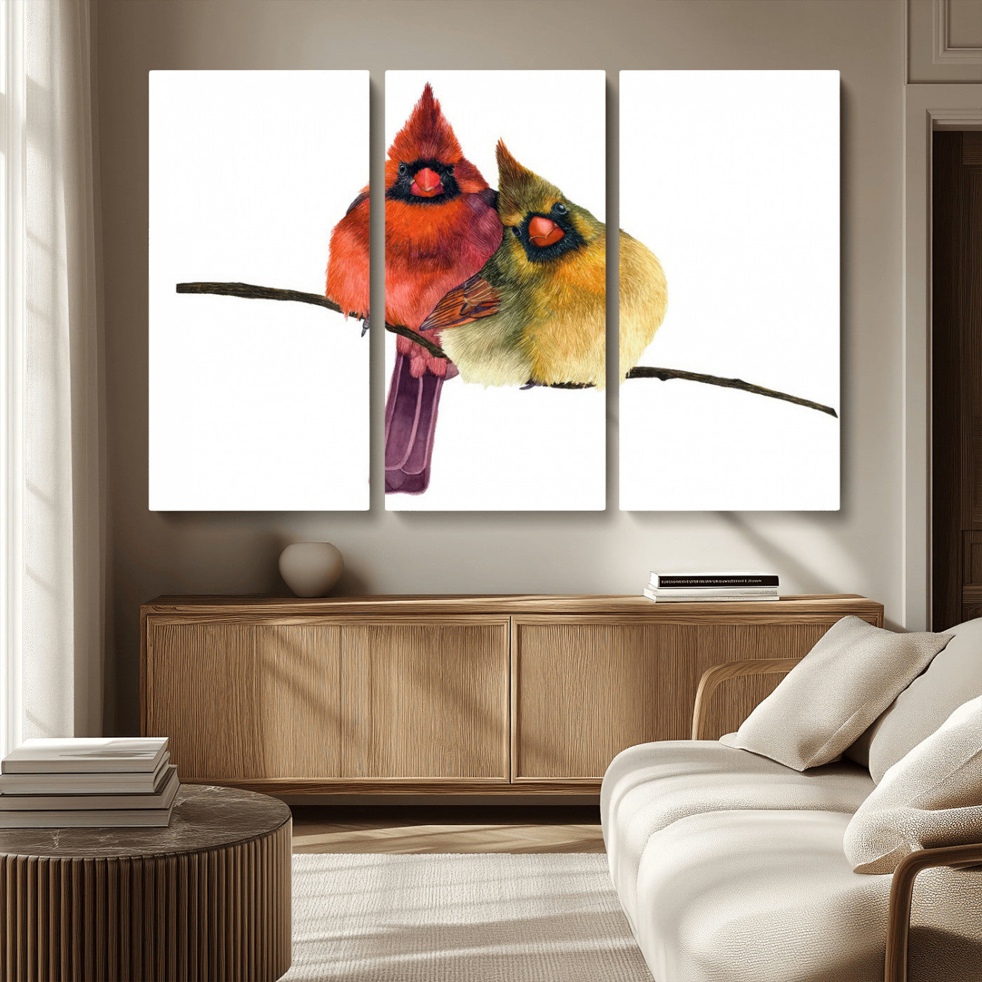 67752-MGV-CV-36X24-Cardinal Couple Wall Art – Male and Female Cardinal Canvas Print, Romantic Bird Artwork for Nature Lovers, Living Room, Bedroom,