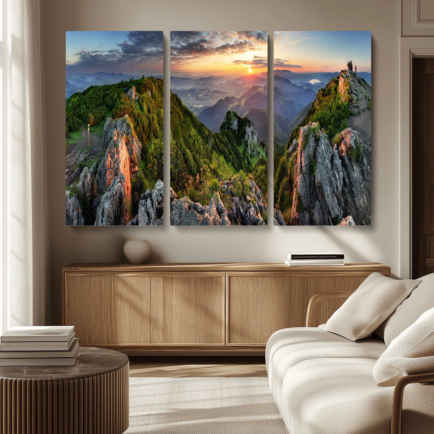 51582565-MGV-CV-36X24-Mountain Sunrise Panorama Wall Art – Scenic Landscape Canvas Print, Hiking Adventure Nature Photography, Large Mountain Range Wall