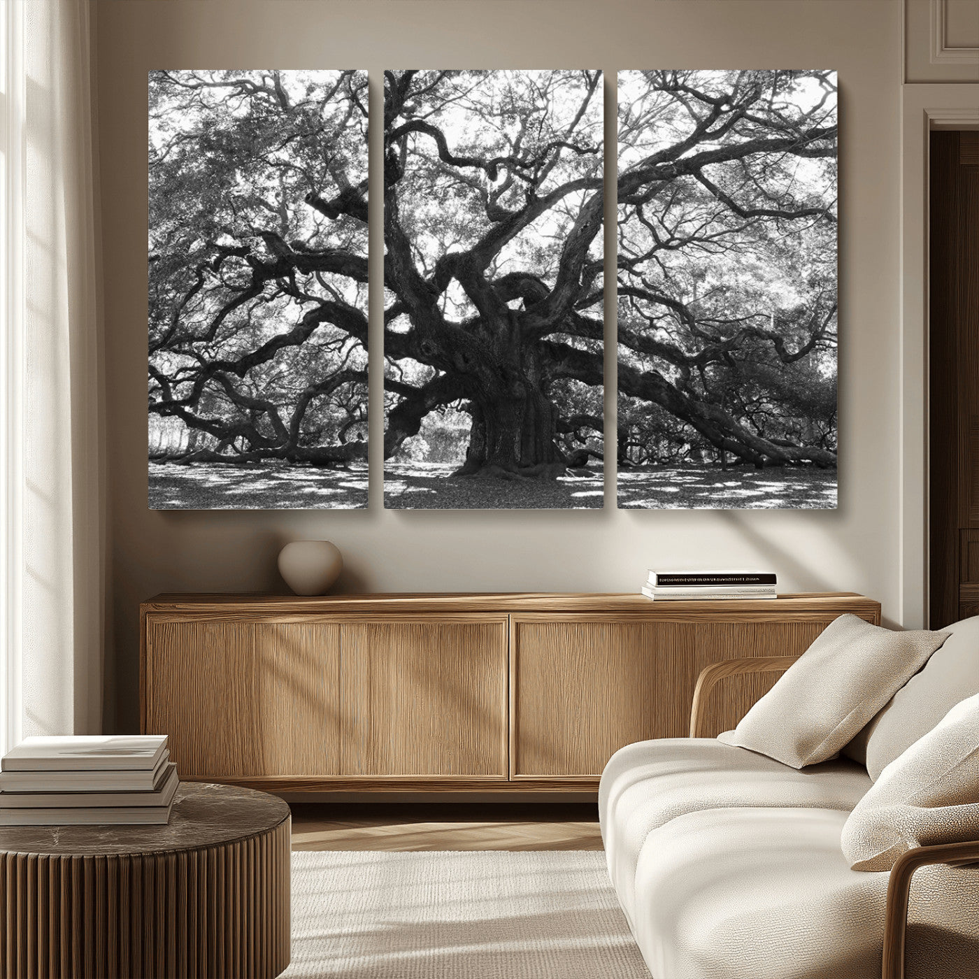 81655611-MGV-CV-36X24-Ancient Oak Wall Art Canvas Print, Framed Twisted Branches Art Picture Print, Gnarled Tree Perfect Moody Nature Decor Artwork