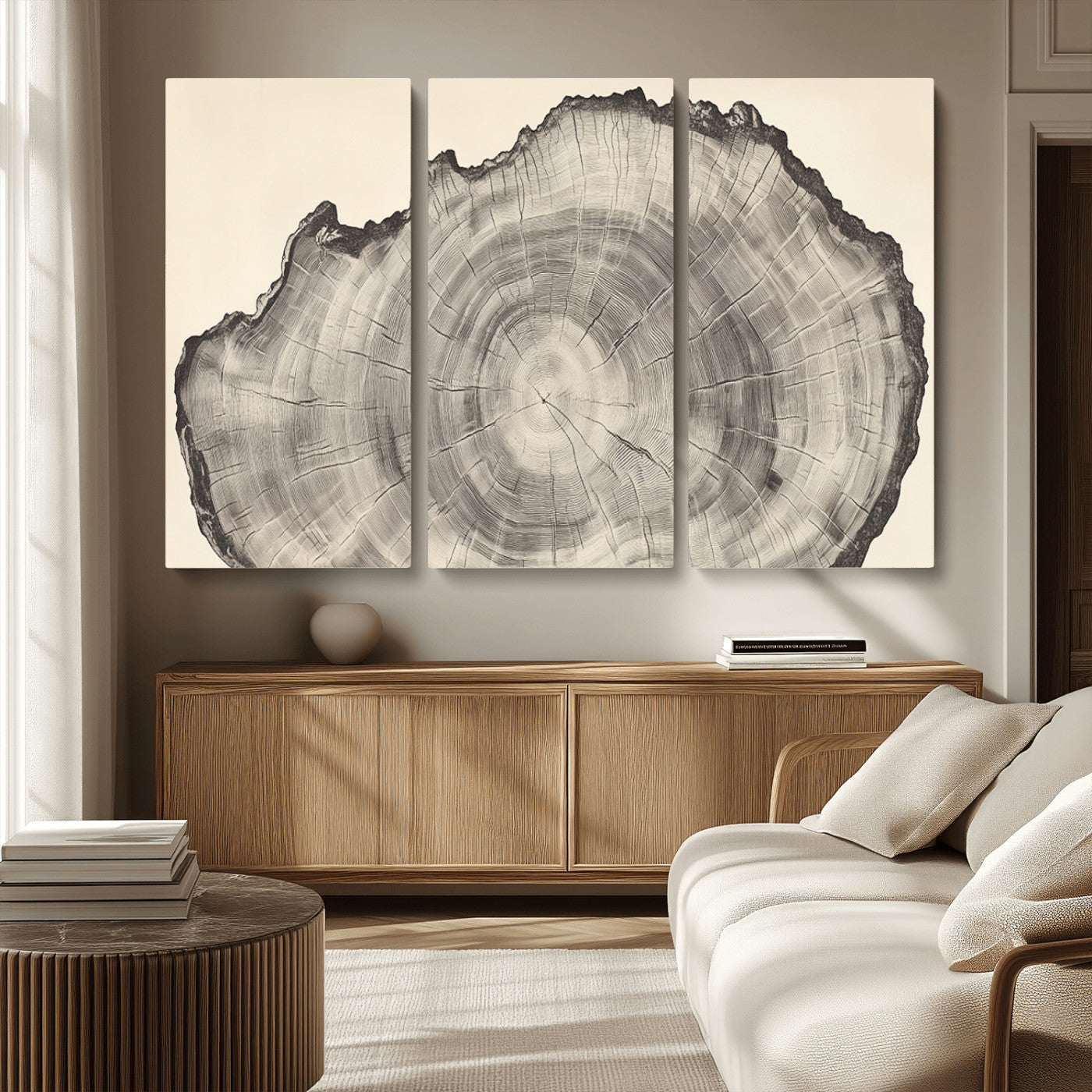 98921313-MGV-CV-36X24-Tree Ring Wall Art Canvas Print, Framed Wood Slice Art Picture Print, Minimalist Wood Perfect Rustic Academic Decor Artwork