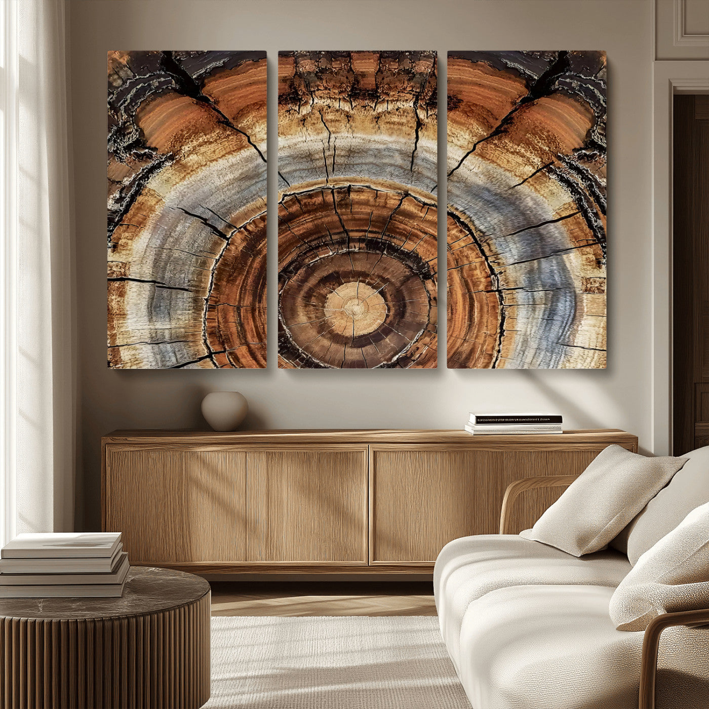 15184146-MGV-CV-36X24-Tree Rings Wall Art Canvas Print, Framed Wood Texture Art Picture Print, Rustic Pattern Perfect Rustic Organic Decor Artwork