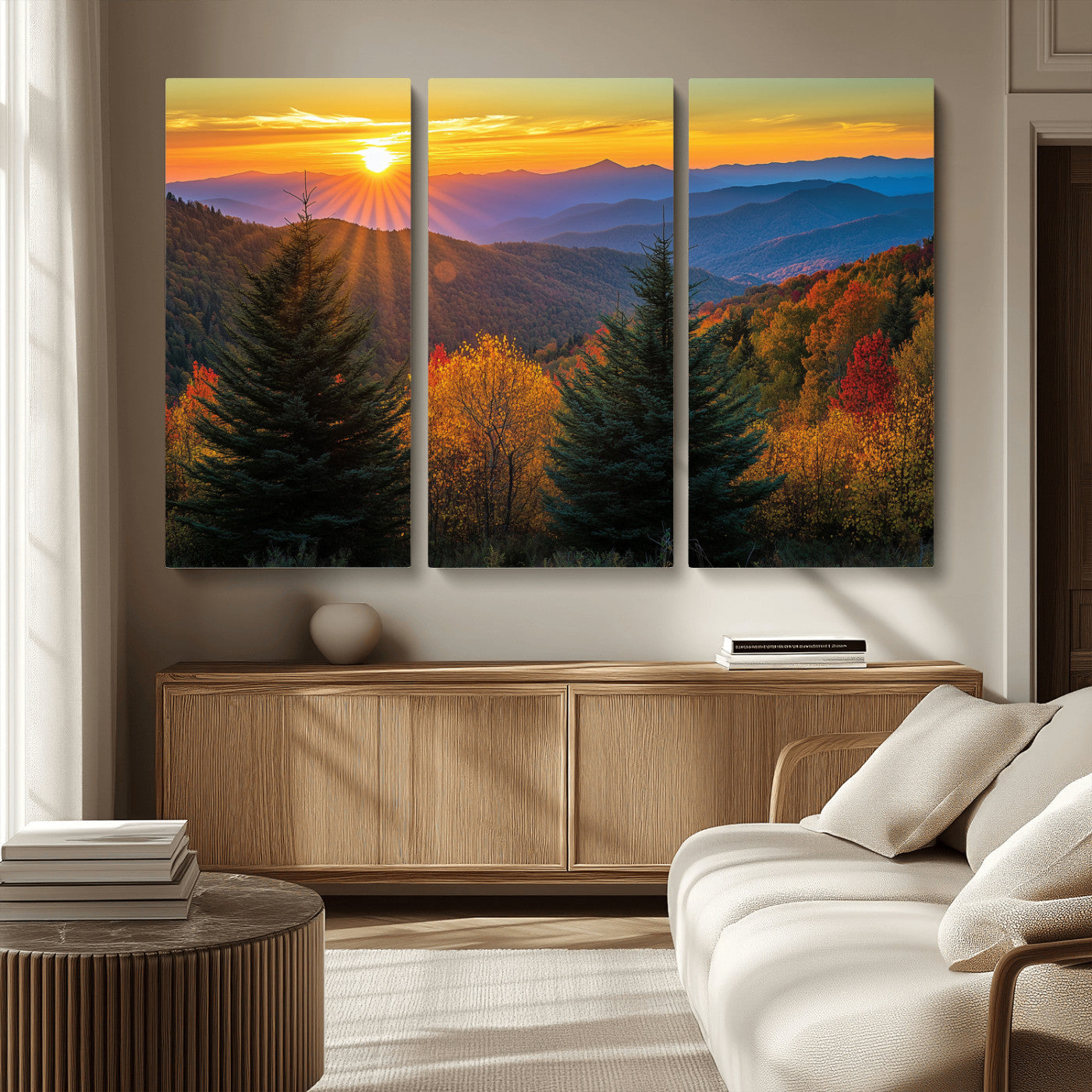 36964931-MGV-CV-36X24-Autumn Mountains Wall Art Canvas Print, Framed Sunset Glow Forest Art Picture Print, Golden Trees Perfect Vibrant Nature Decor