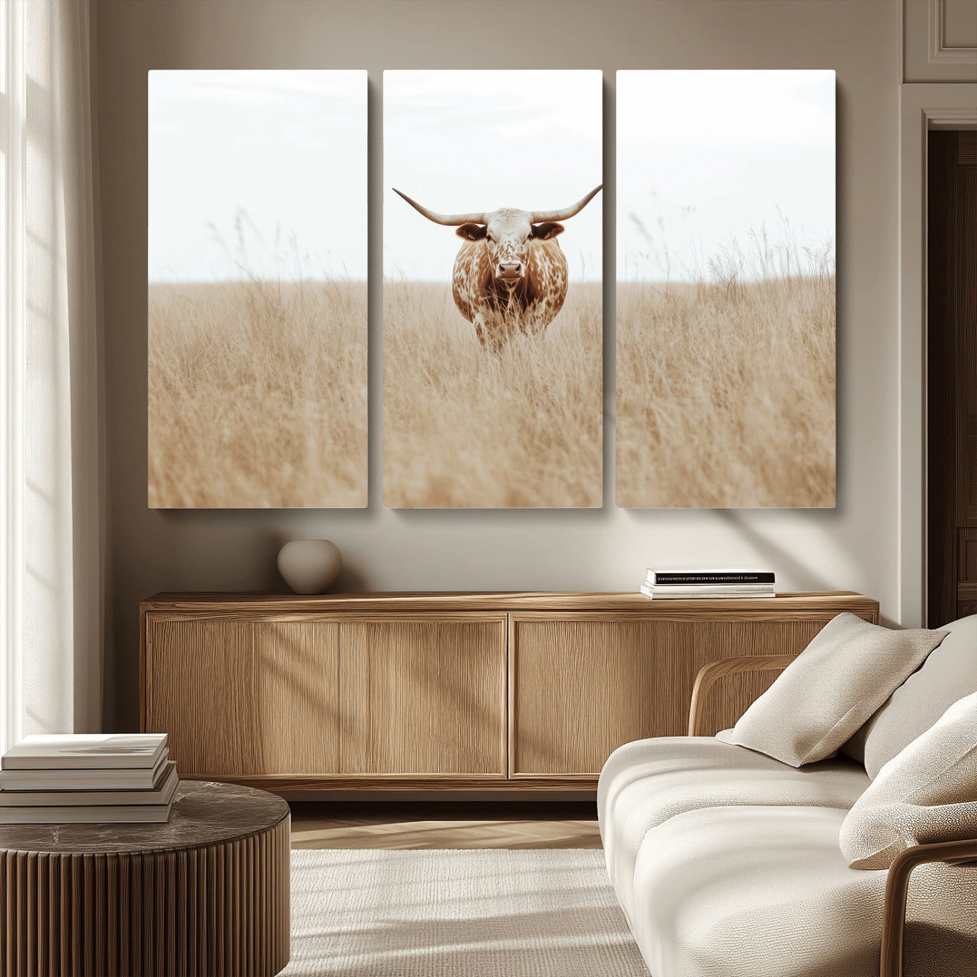 20927060-MGV-CV-36X24-Texas Longhorn Wall Art Canvas Print, Framed Lone Cattle Art Picture Print, Longhorn Bull Perfect Rustic Western Decor Artwork