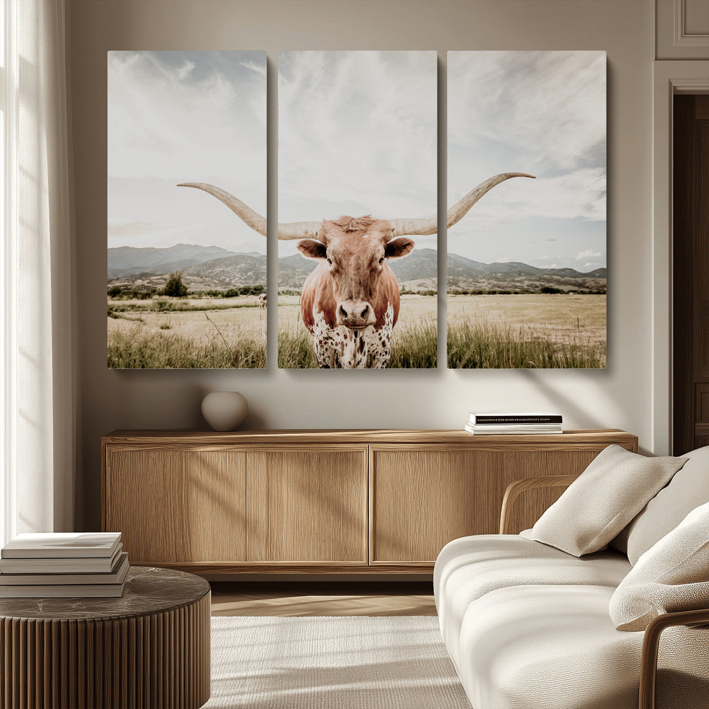 80054319-MGV-CV-36X24-Longhorn Wall Art – Rustic Western Canvas Print, Majestic Bull Artwork for Farmhouse, Ranch or Living Room