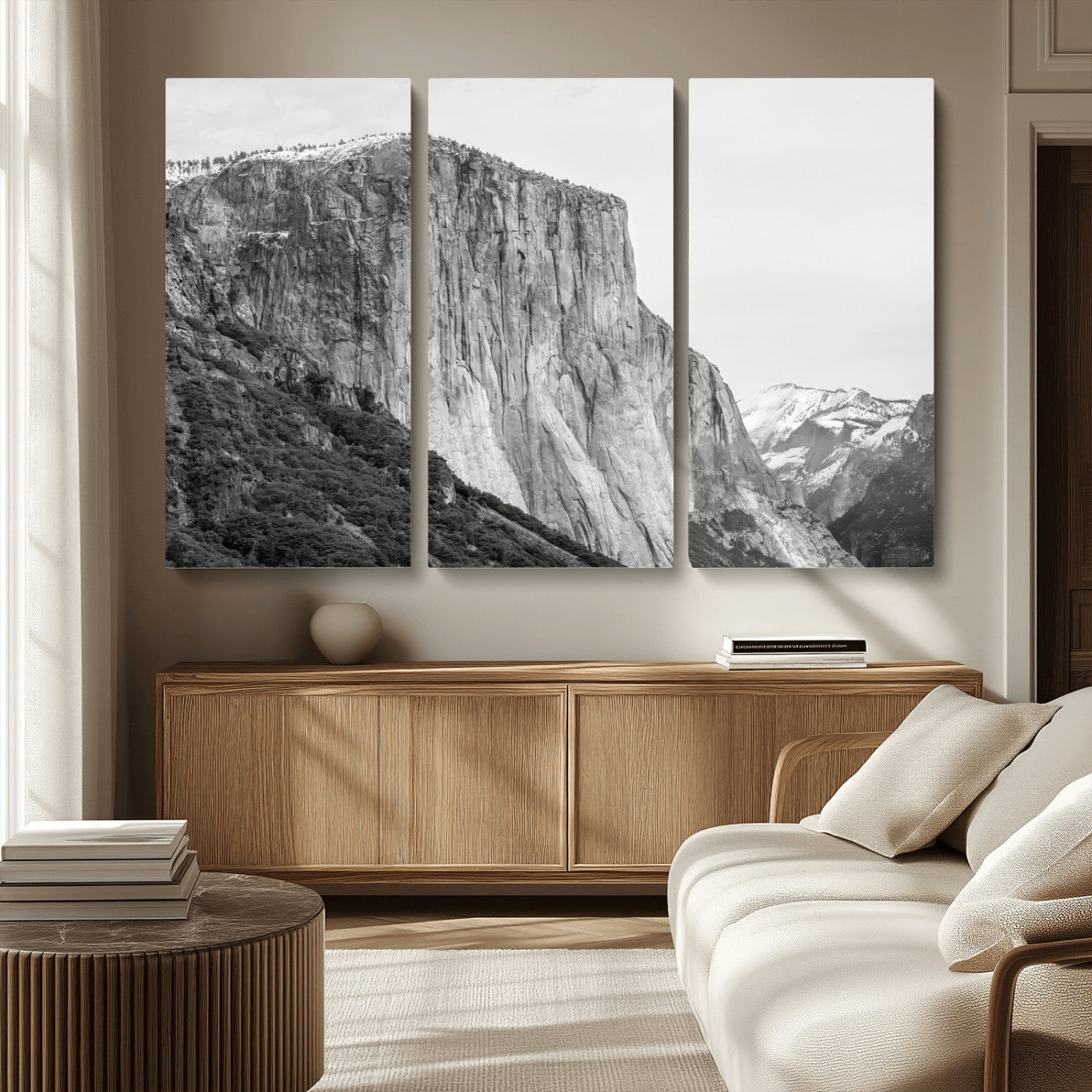 39393420-MGV-CV-36X24-El Capitan Wall Art Canvas Print, Framed Yosemite Cliff Art Picture Print, Monochrome Mountain Perfect Monochrome Sierra Decor