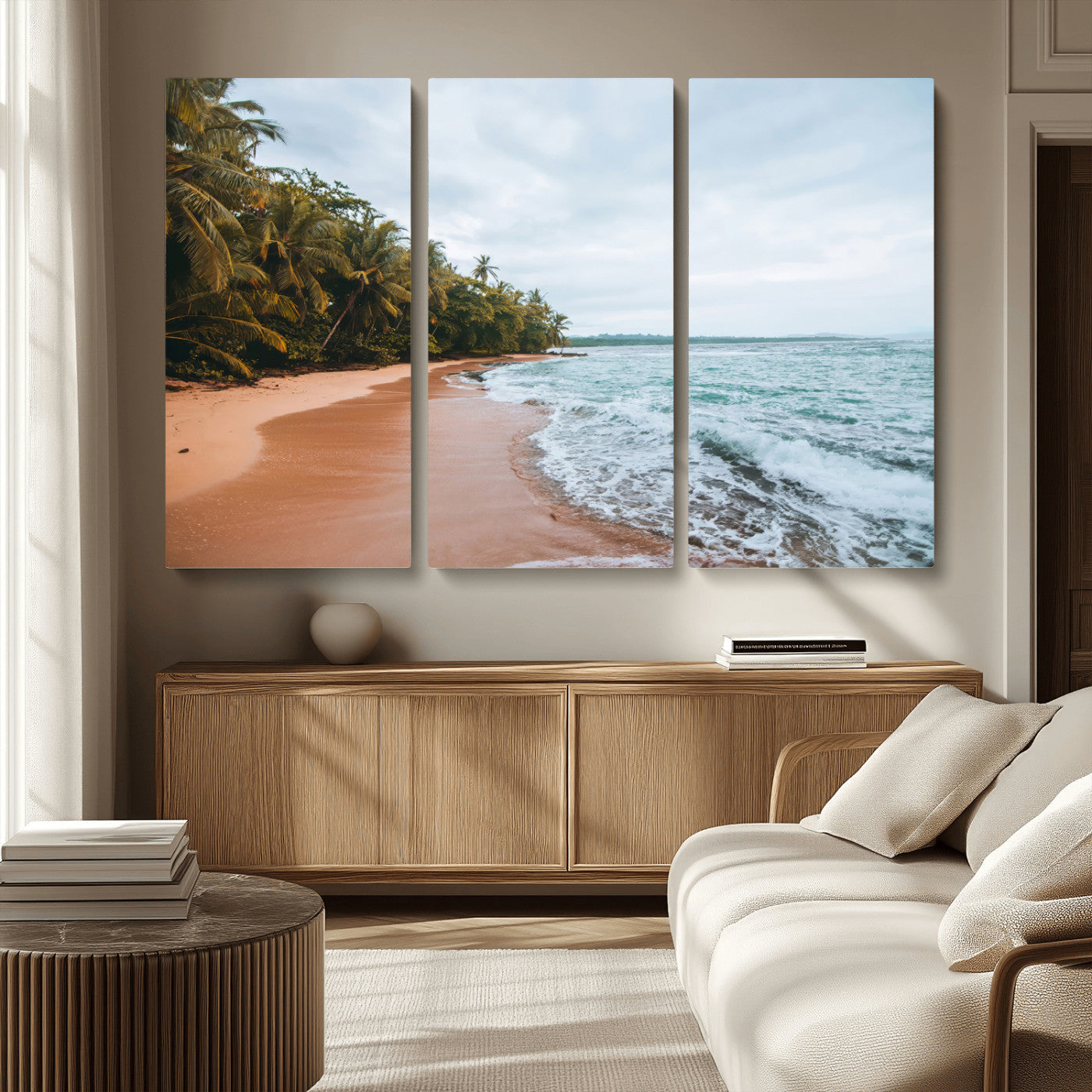 88125882-MGV-CV-36X24-Tropical Shoreline Wall Art Canvas Print, Framed Palm Trees Art Picture Print, Tropical Ocean Perfect Tropical Coastal Decor